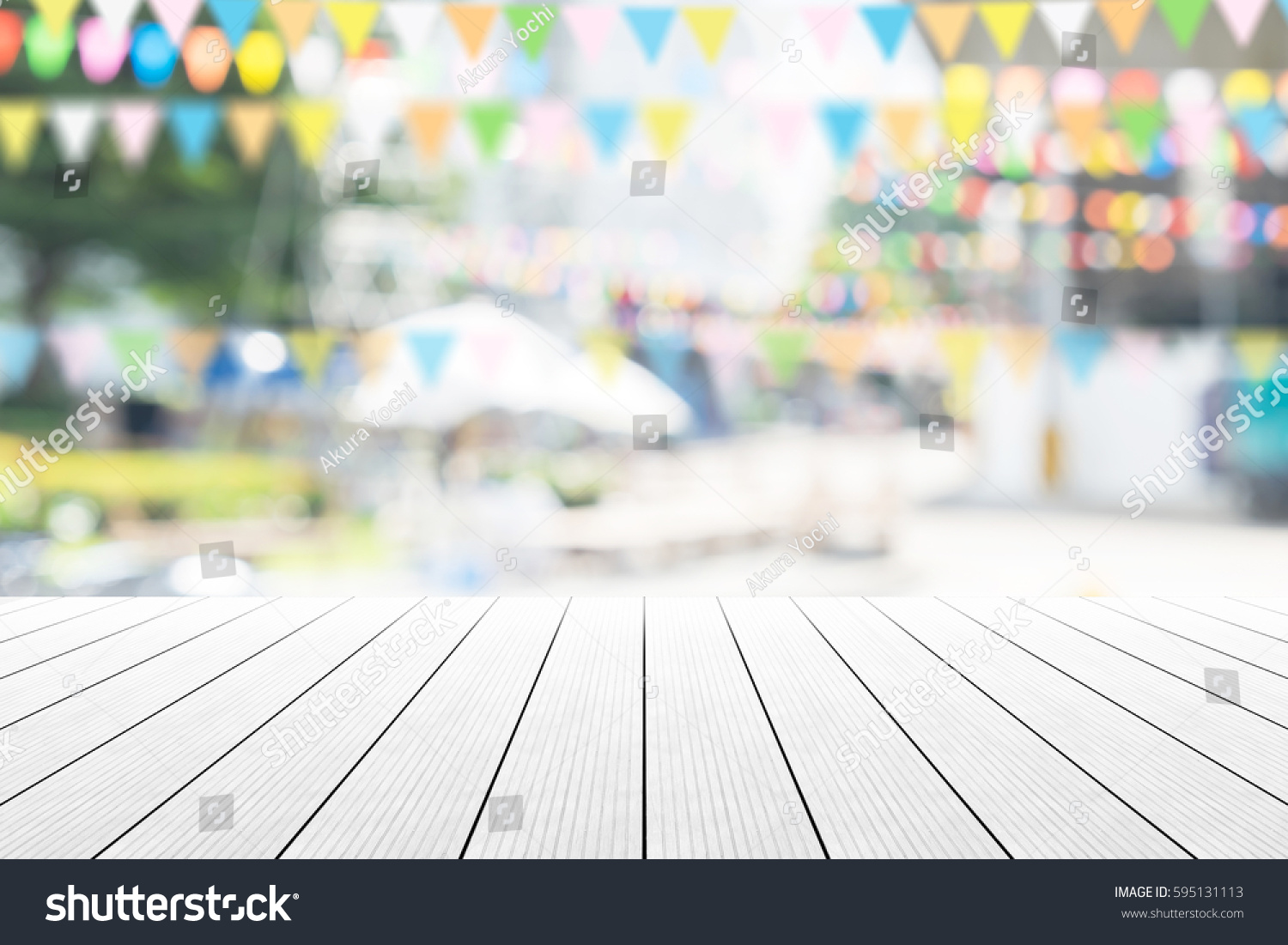 Empty Wooden Table Party Garden Background Stock Photo 595131113 ...