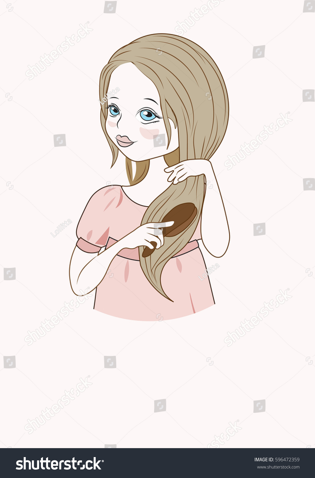 Little Beautiful Girl Brushes Hair Hairbrush Stock Vector (Royalty Free ...