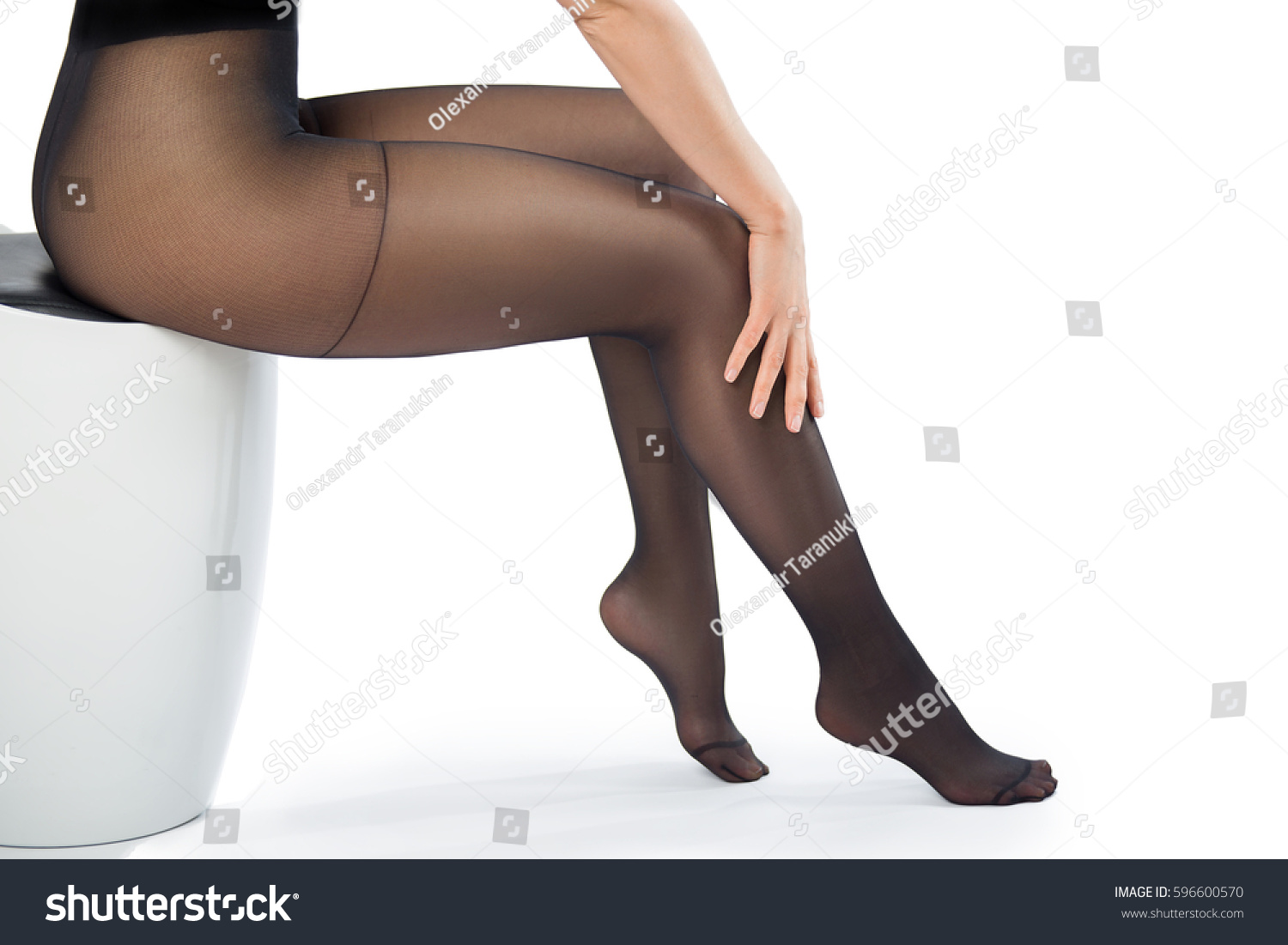 Beautiful Female Legs Thick Black Tights Stock Photo 457501897