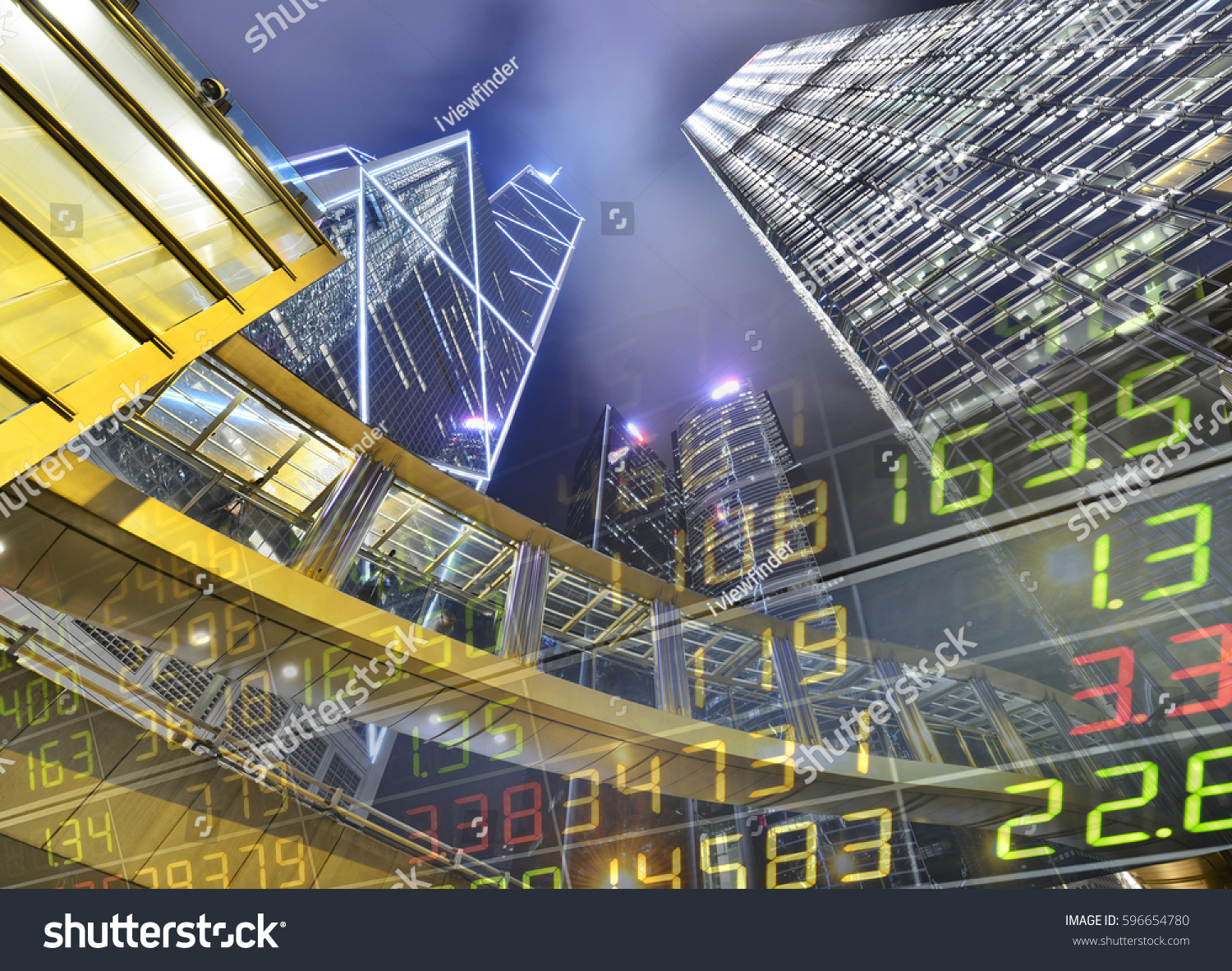 Stock Market Exchange On Skyscraper Background Stock Photo 596654780