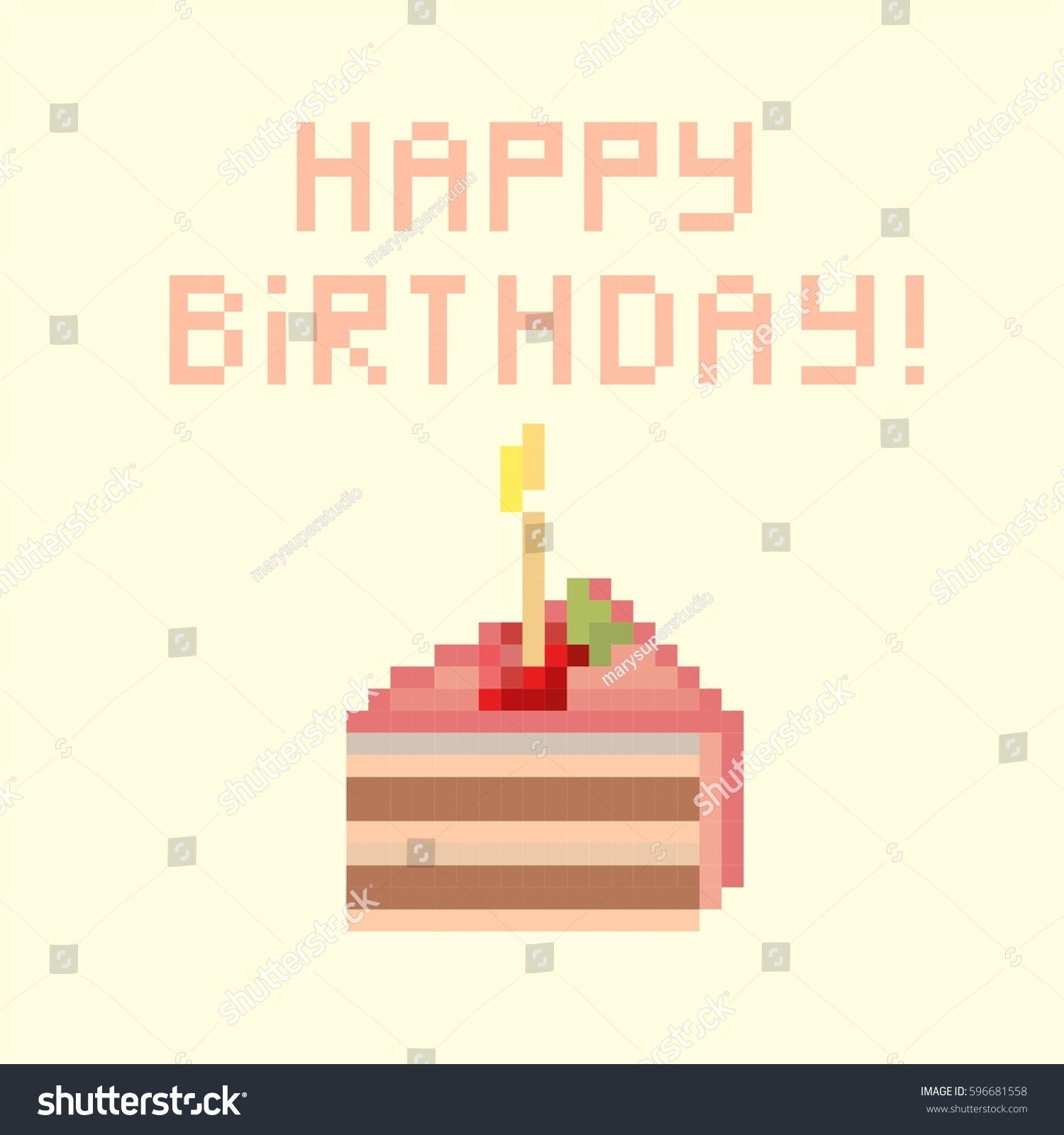 Happy Birthday Pixel Art Cake Art Stock Vector (Royalty Free) 596681558 ...