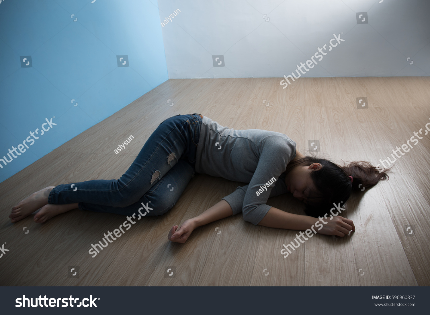 Depression Woman Lying On Floor Stock Photo 596960837 | Shutterstock