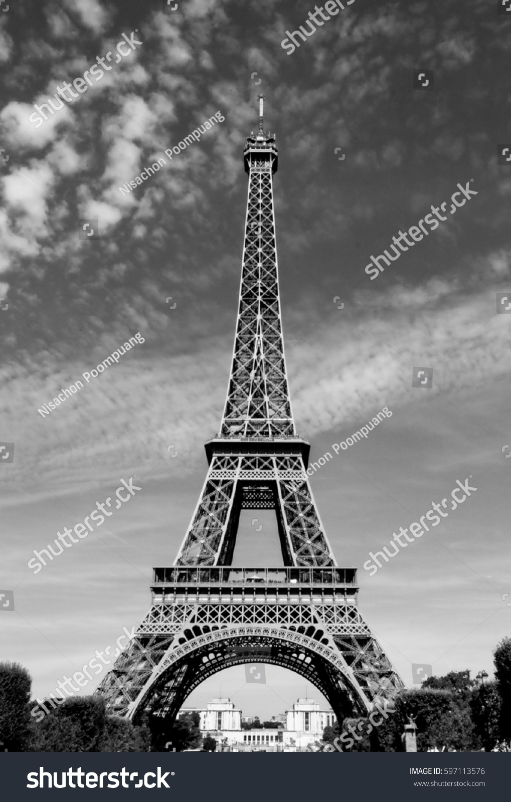 Eiffel Tower Black White Stock Photo 597113576 Shutterstock Stock Photo Eiffel Tower Black And White 597113576