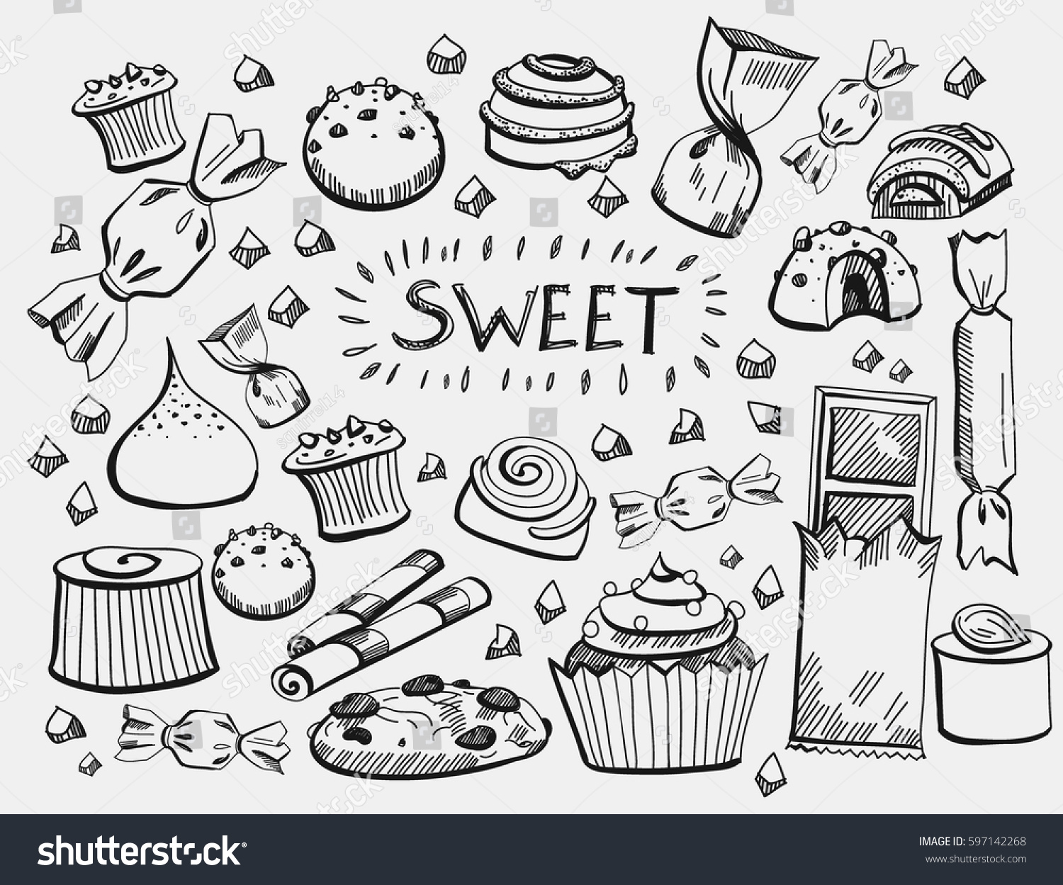 Set Various Doodles Hand Drawn Rough Stock Vector (Royalty Free ...