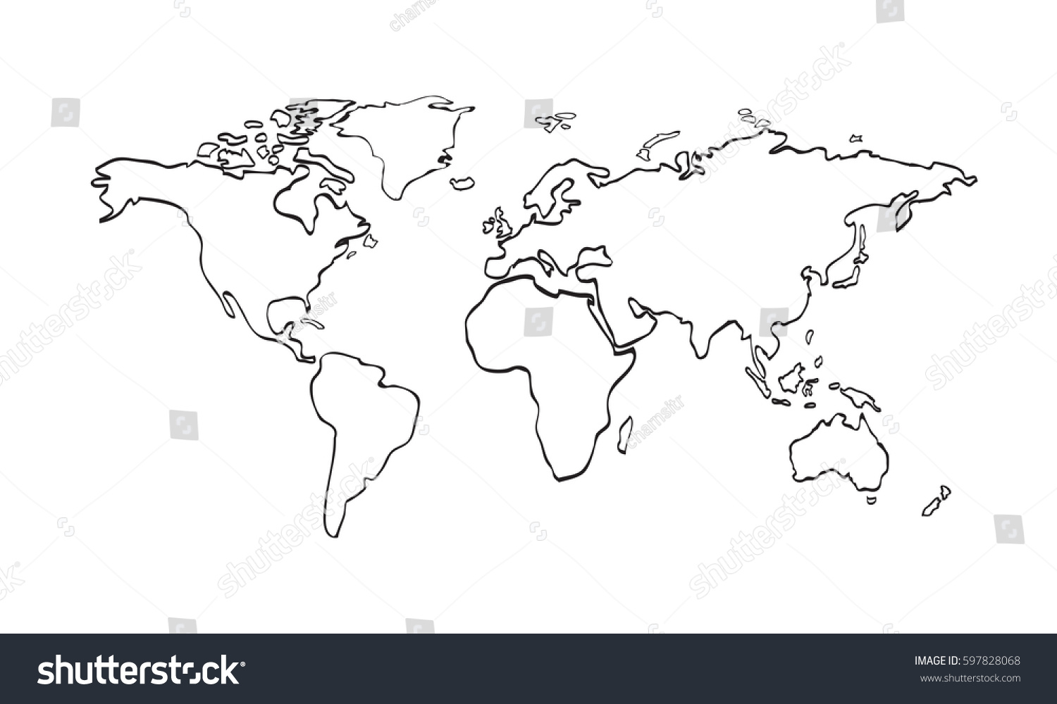 Illustration Vector Hand Draw Wold Map Stock Vector (Royalty Free ...