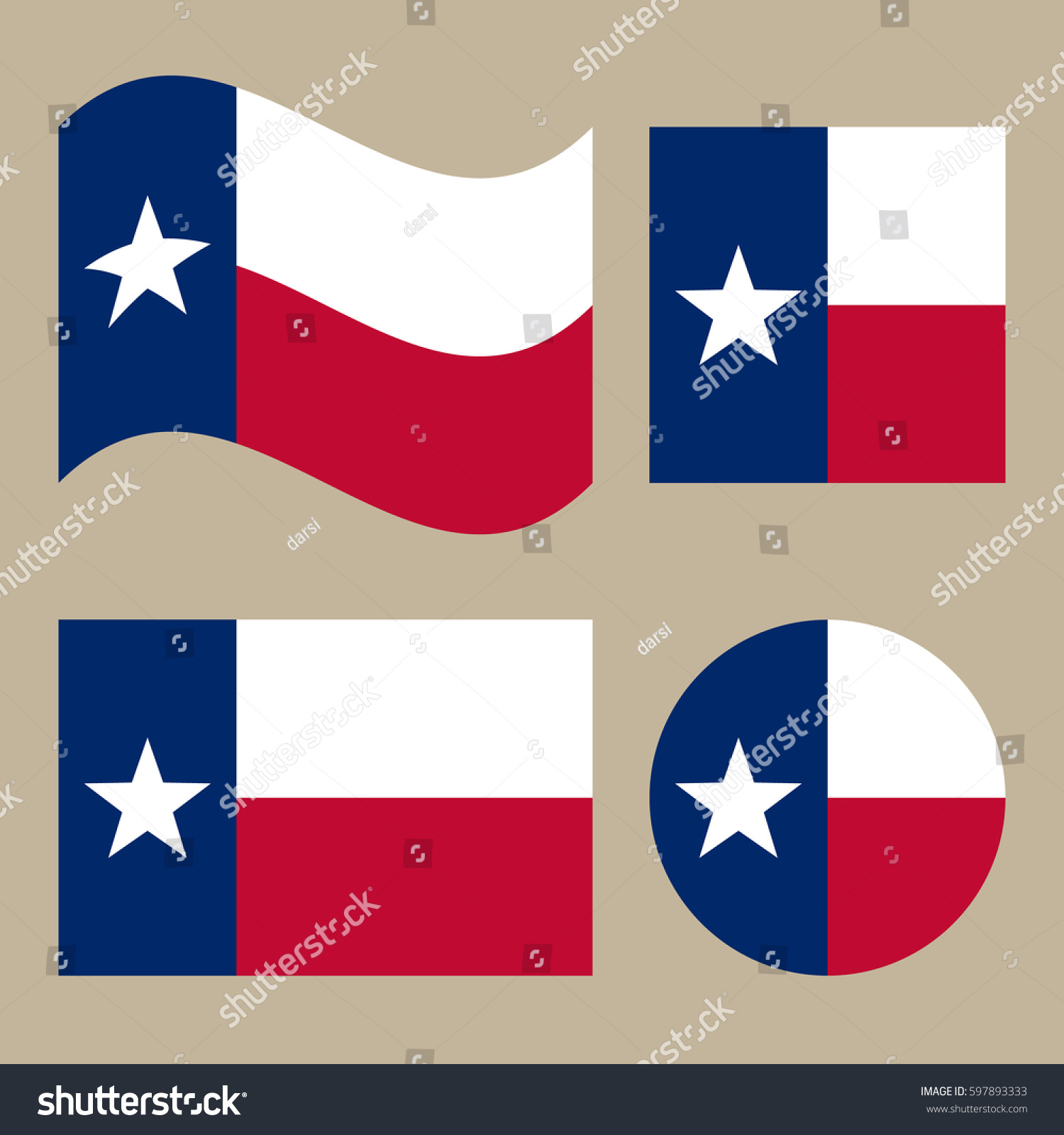 Texas Flag Different Shapes Set Isolated Stock Vector (Royalty Free ...