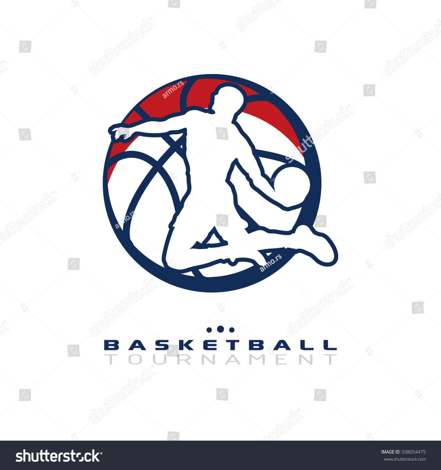 Basketball Tournament Logo Silhouette Basketball Player Stock Vector ...