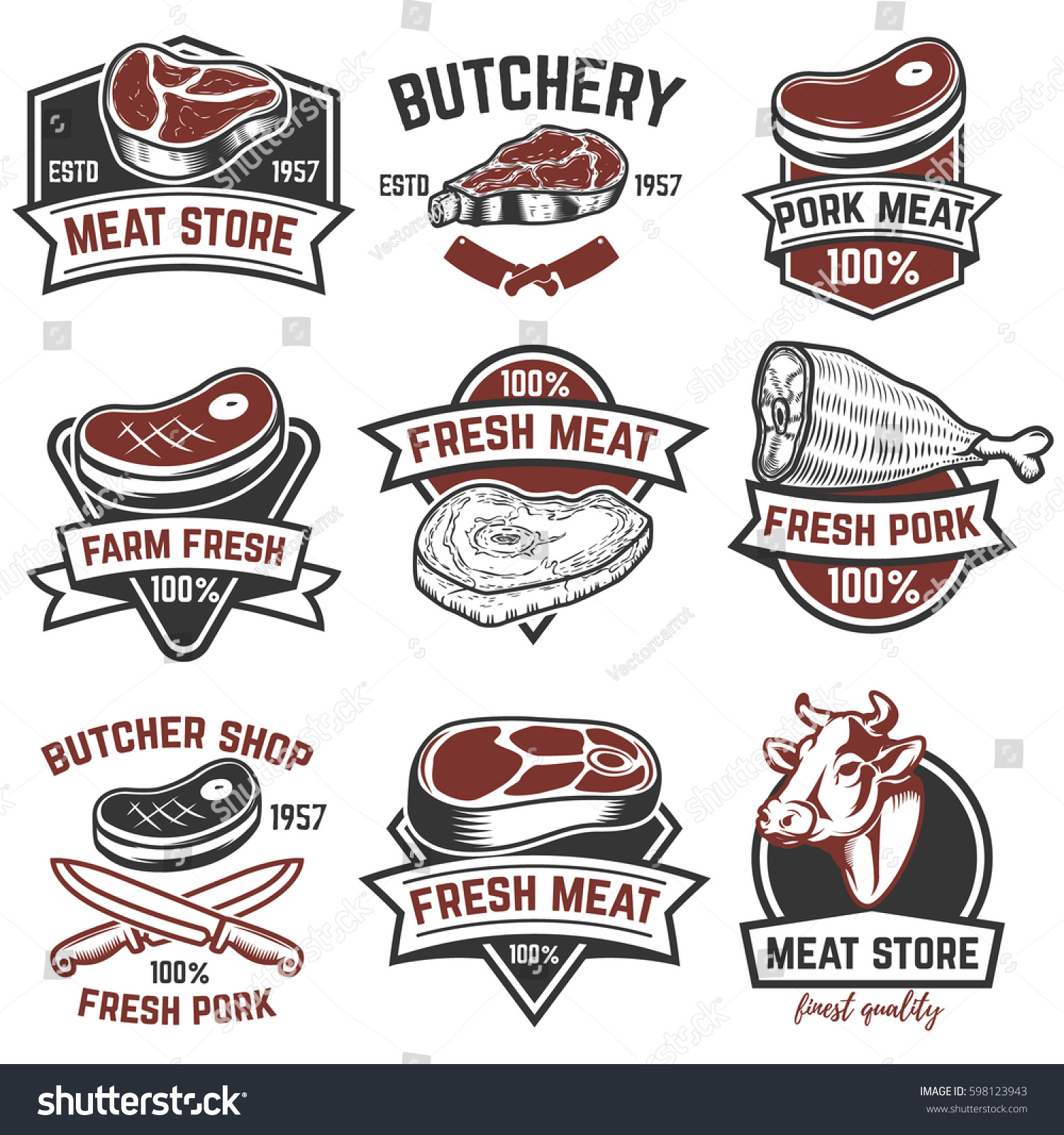 Set Meat Store Labels Butchery Design Stock Vector (Royalty Free ...