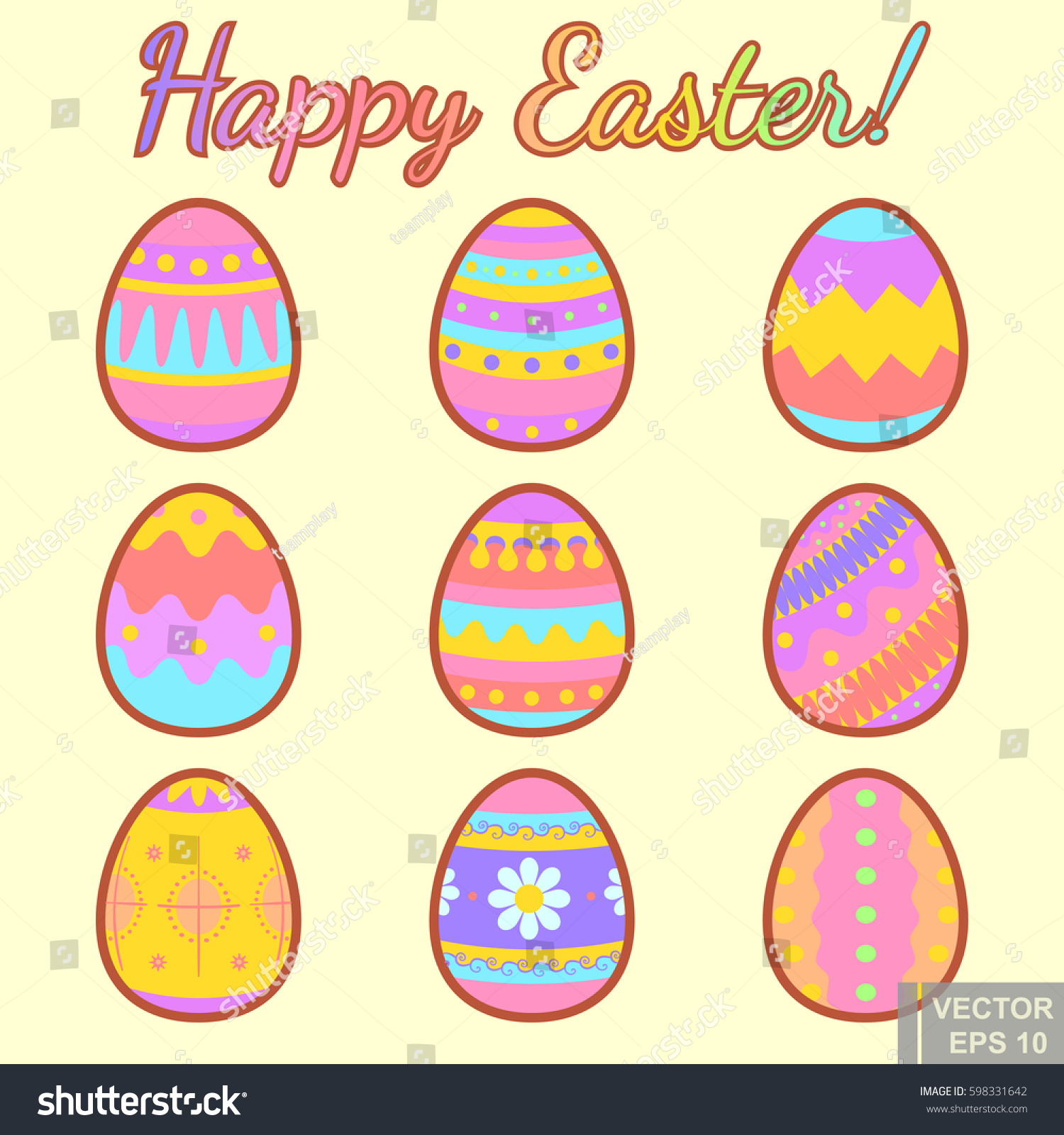 Vector Set Illustration Colorful Easter Eggs: стоковая векторная ...