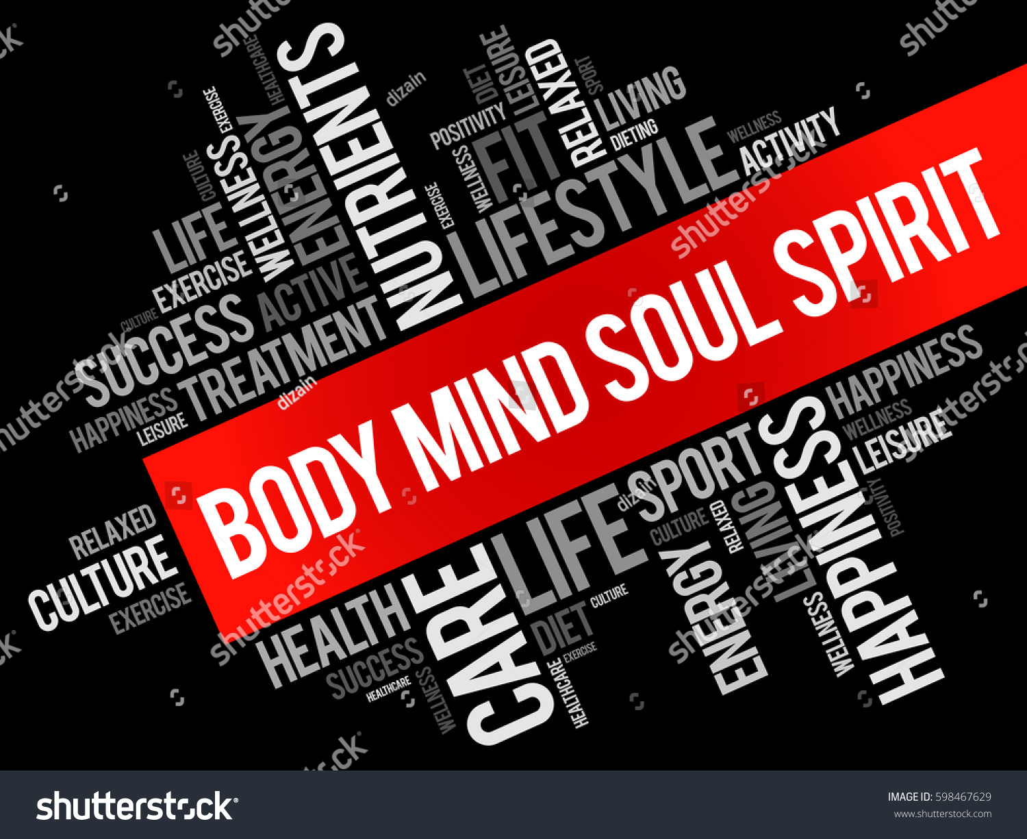 Body Mind Soul Spirit Word Cloud Stock Vector Royalty Free 598467629