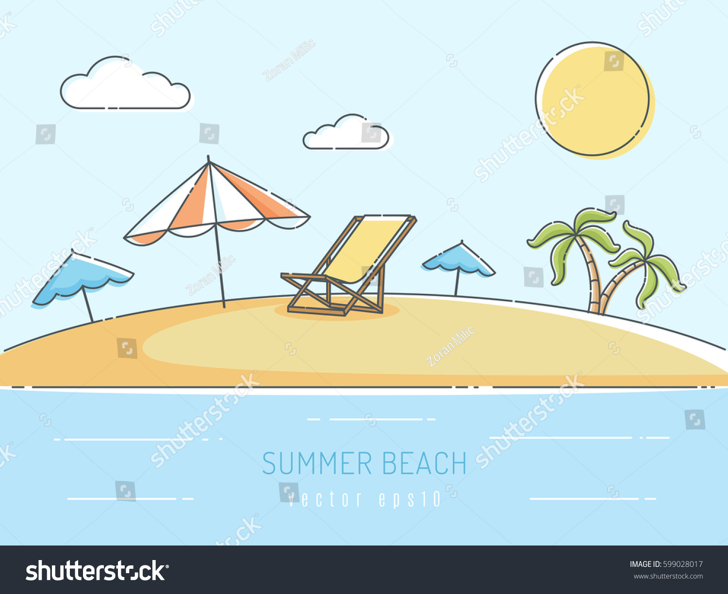 Summer Beach Vector Illustration Scribble Linework Stock Vector ...