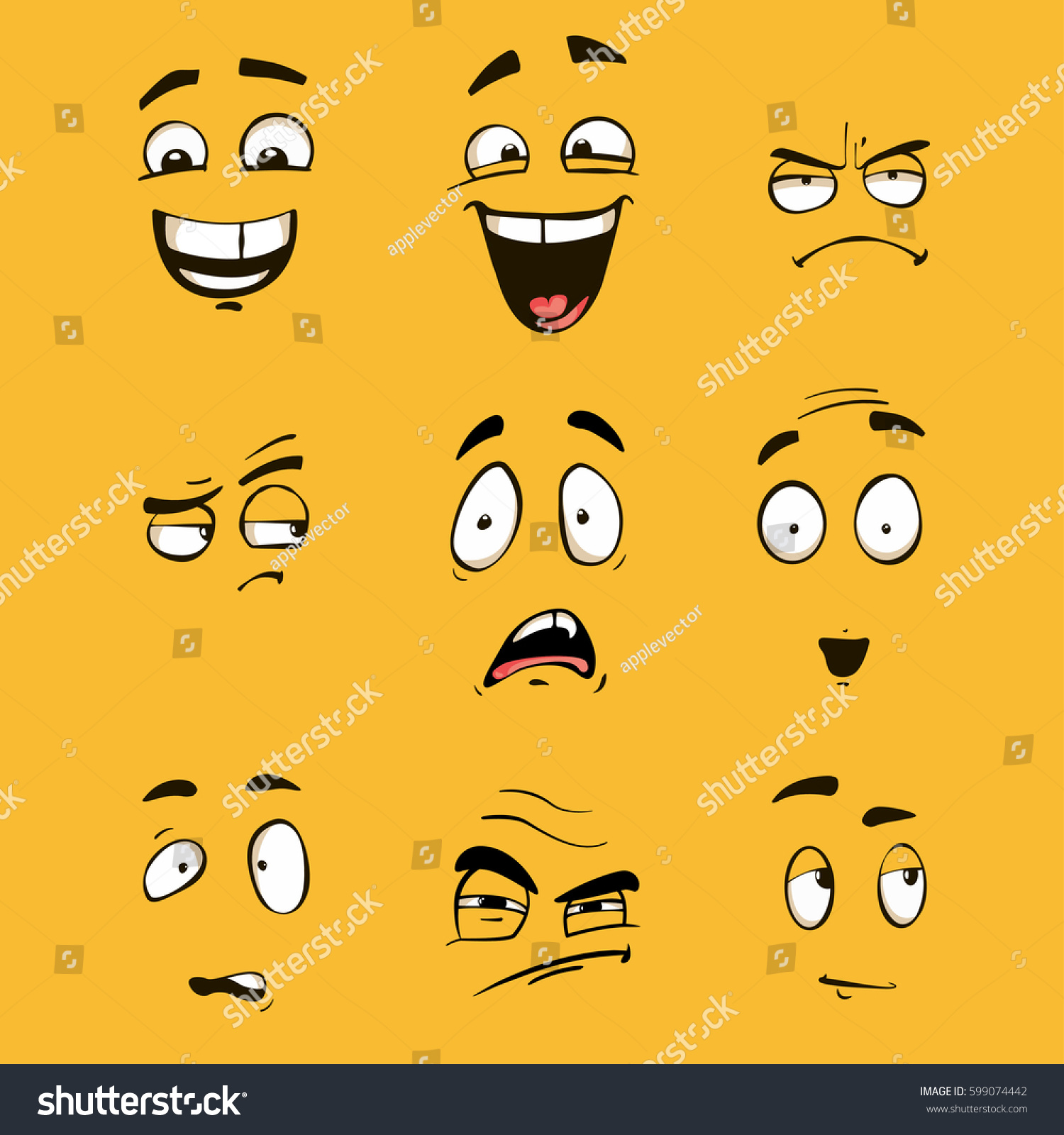 Cartoon Faces Different Expressions Featuring Eyes Stock Vector ...