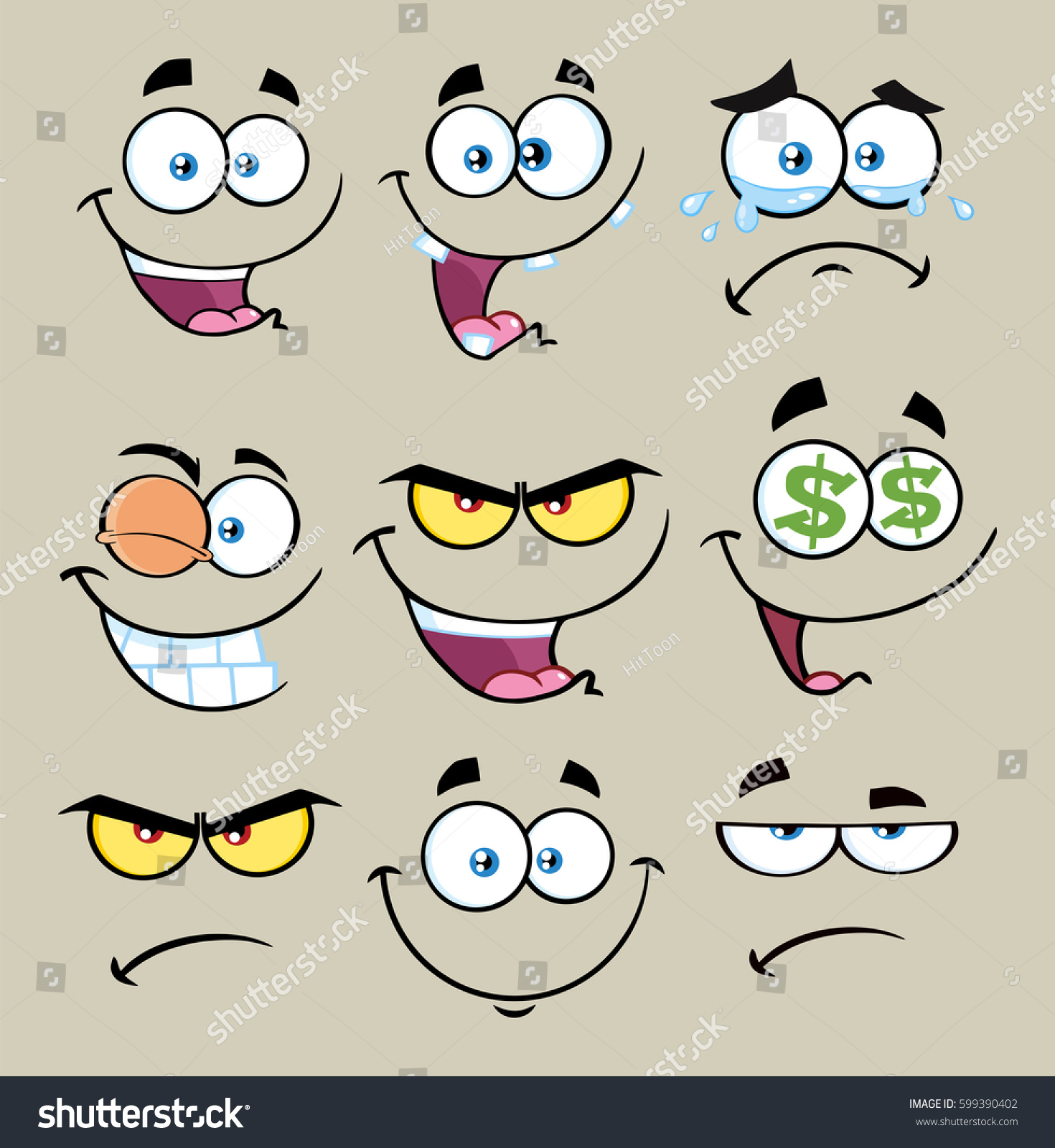 Cartoon Funny Face Expression Set 1 Stock Illustration 599390402 ...