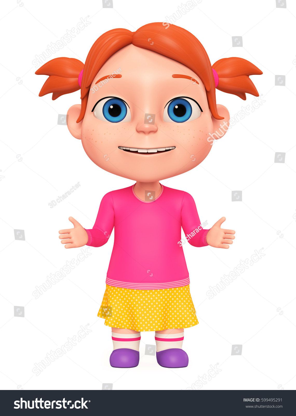 Little Girl On White Background 3d Stock Illustration 599495291 ...