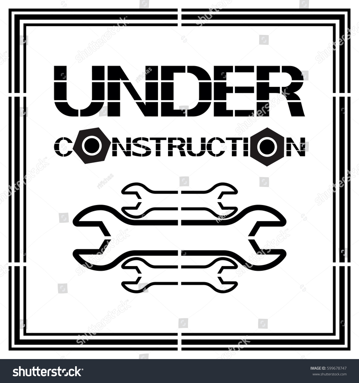 Under Construction Black Icon Poster Informing Stock Vector Royalty