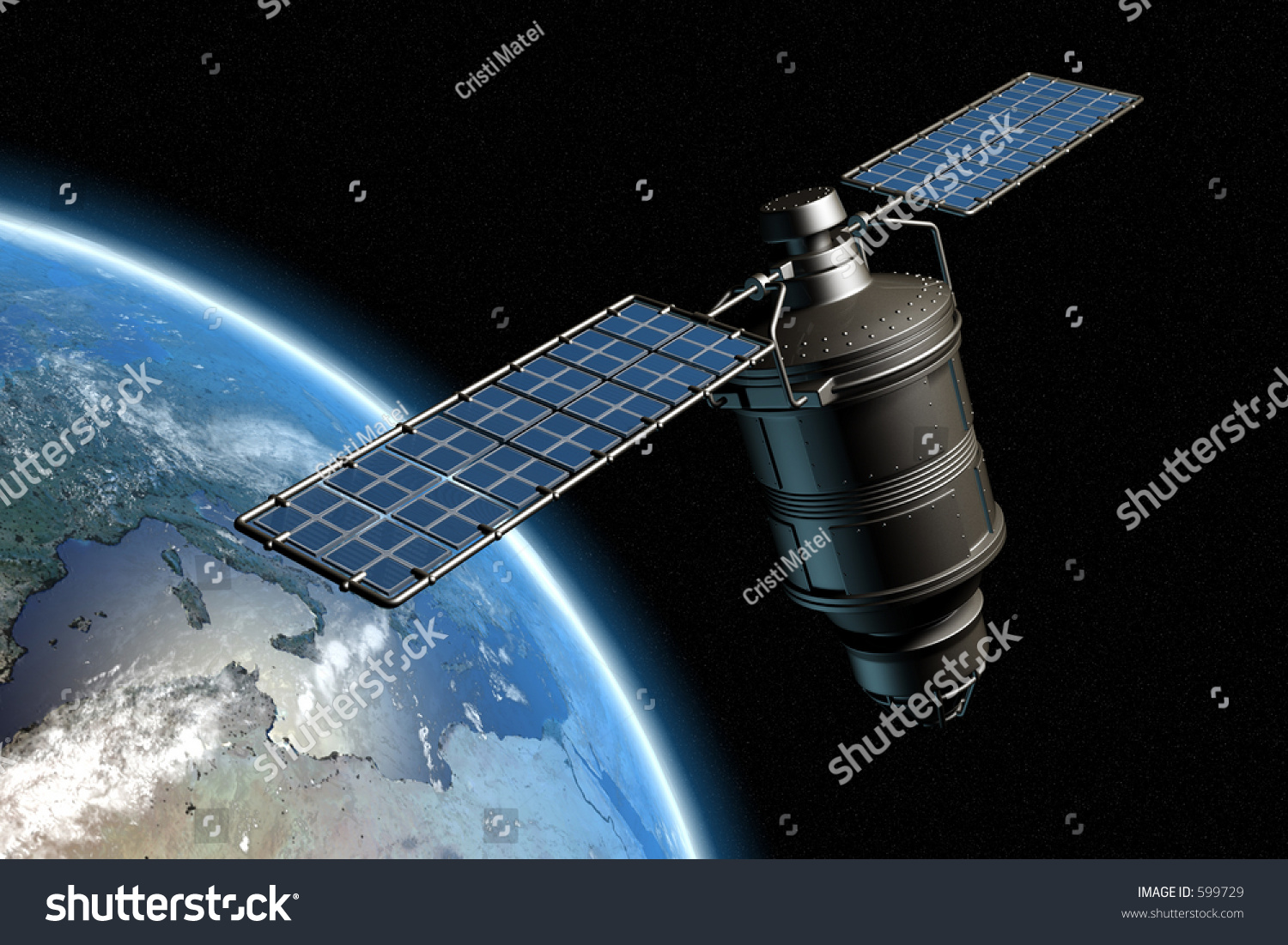 Satellite Orbiting Earth Photorealistic Highres 3d Stock Illustration ...