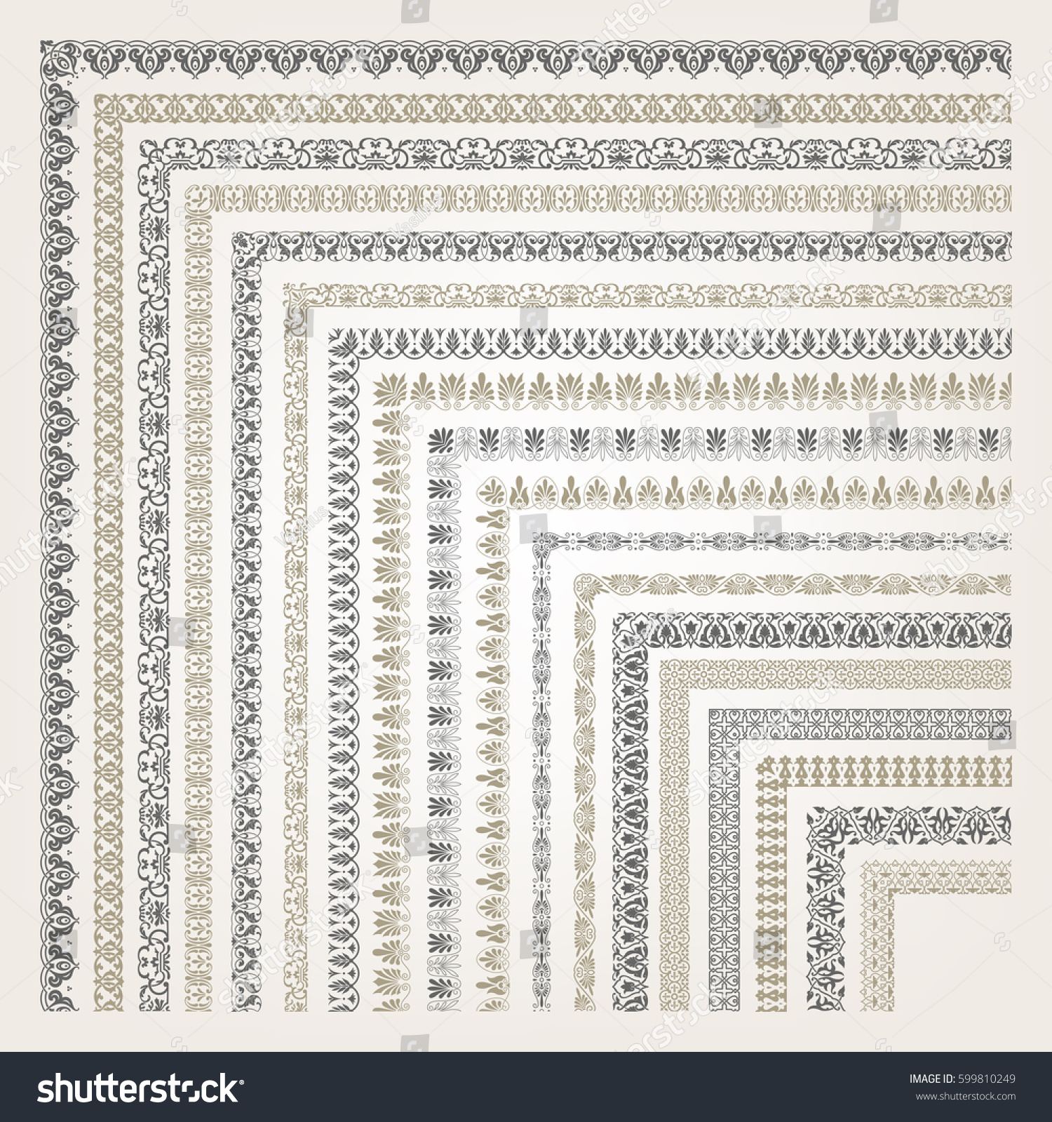 Big Set Decorative Seamless Ornamental Border Stock Vector (Royalty ...