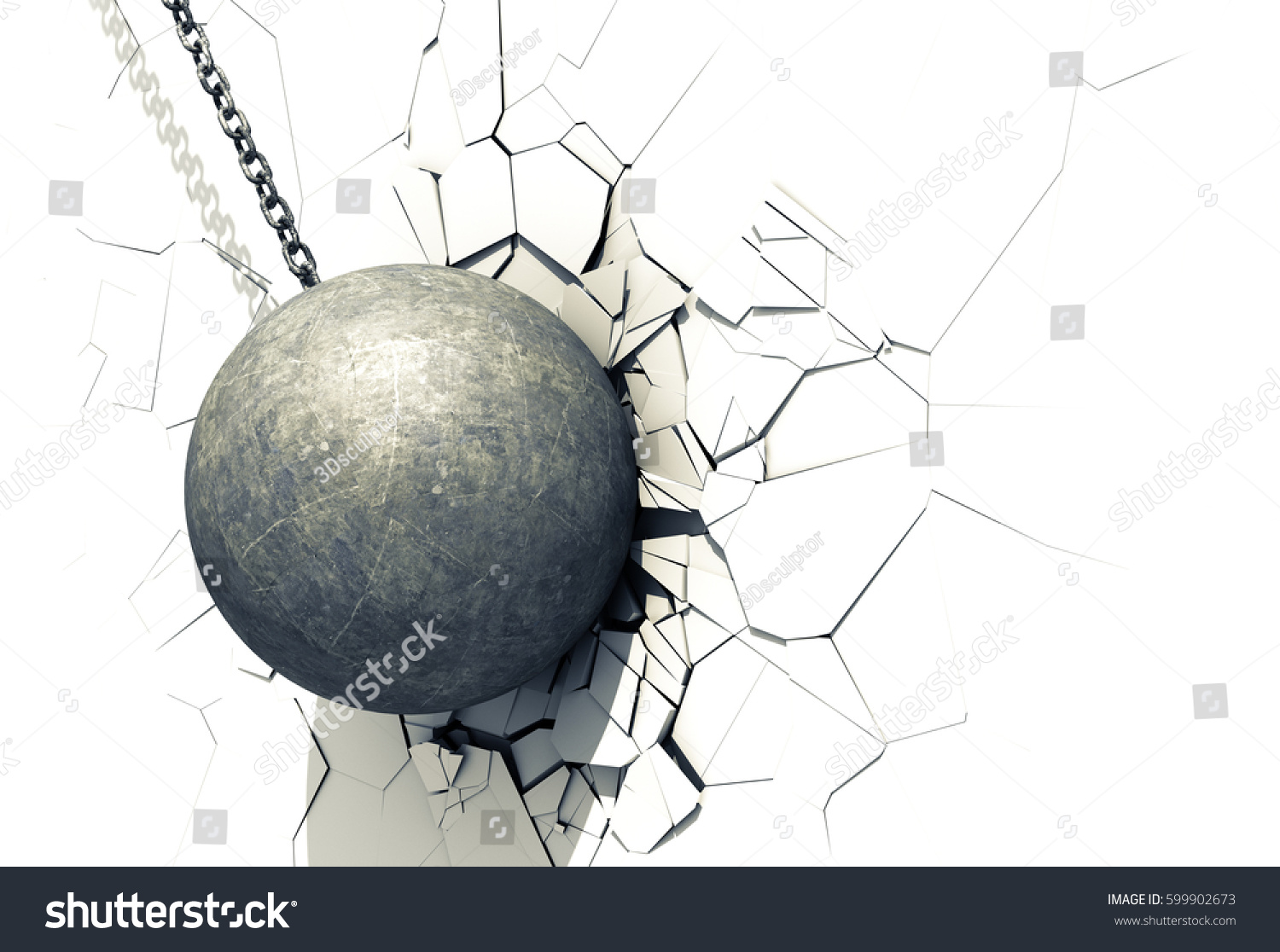 Wrecking Ball Shattering White Wall 3d Stock Illustration 599902673 ...