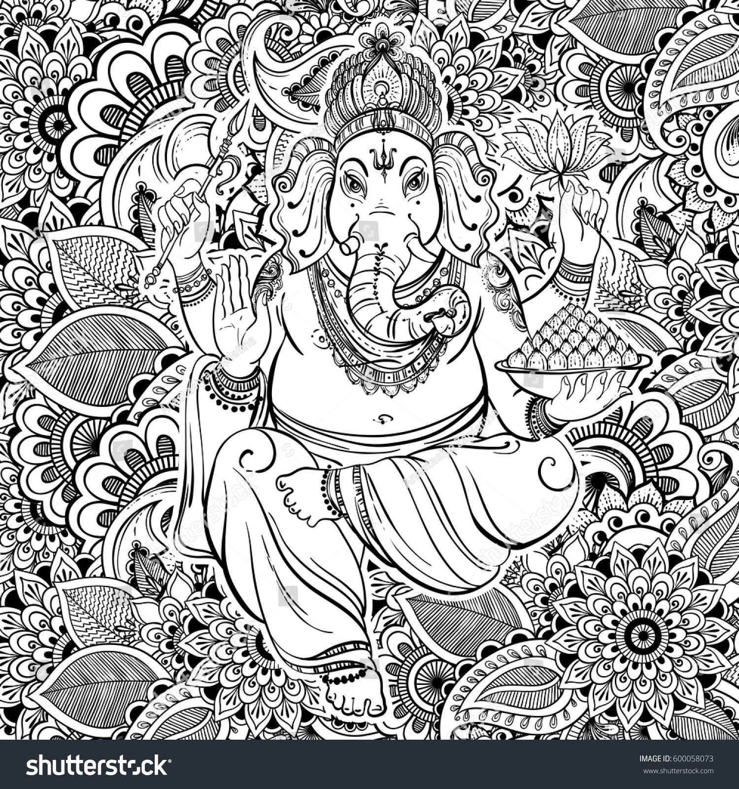 Hindu Lord Ganesha Over Ornate Zentangle Stock Vector (Royalty Free ...