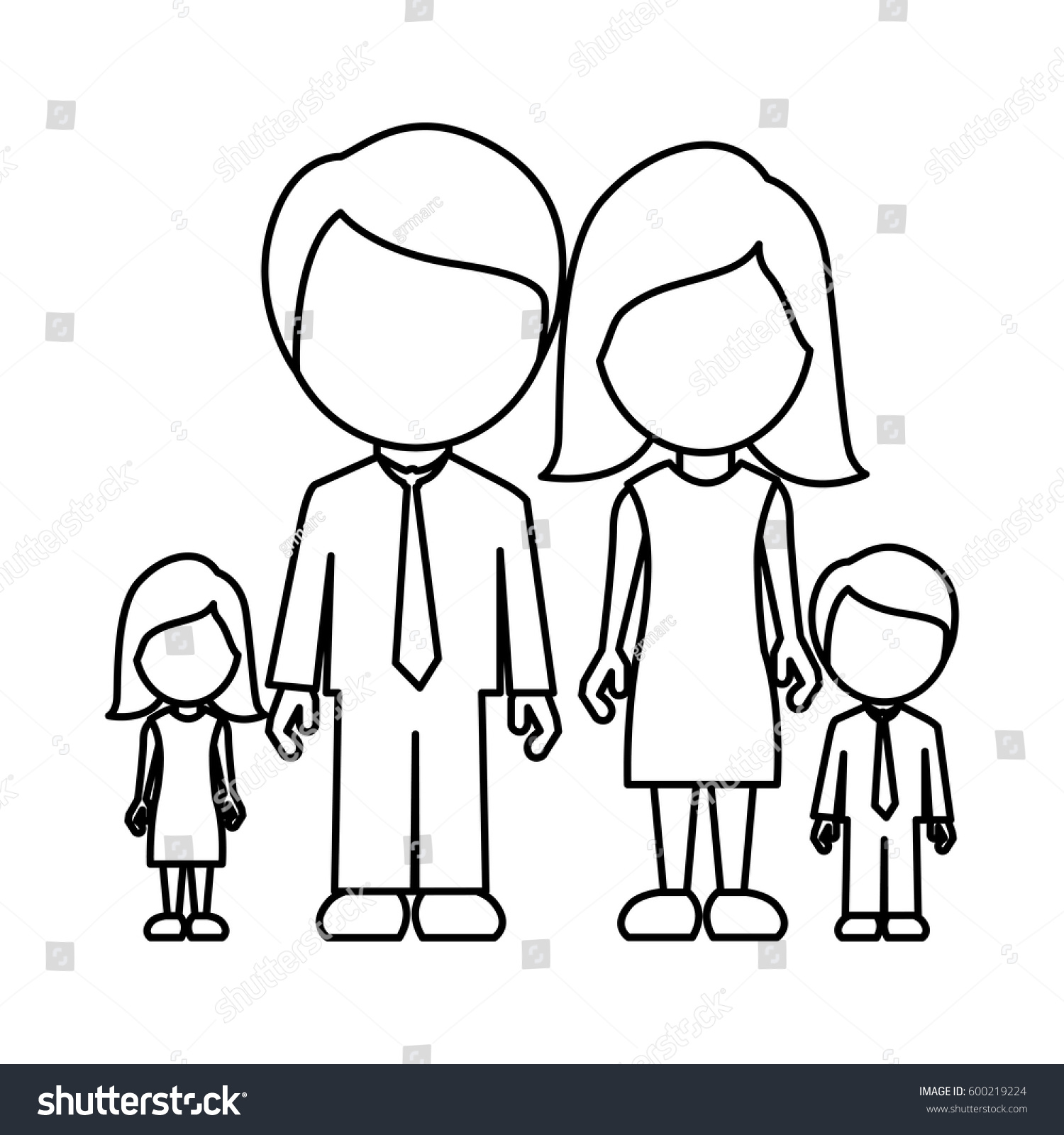 Monochrome Contour Faceless Family Group Vector Stock Vector (Royalty ...