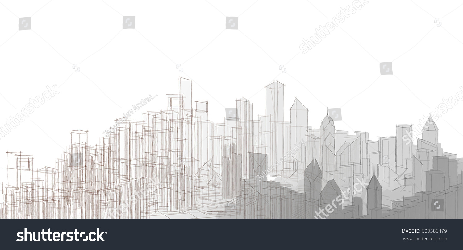 City Panorama Architecture Abstract 3d Illustration Stock Illustration ...