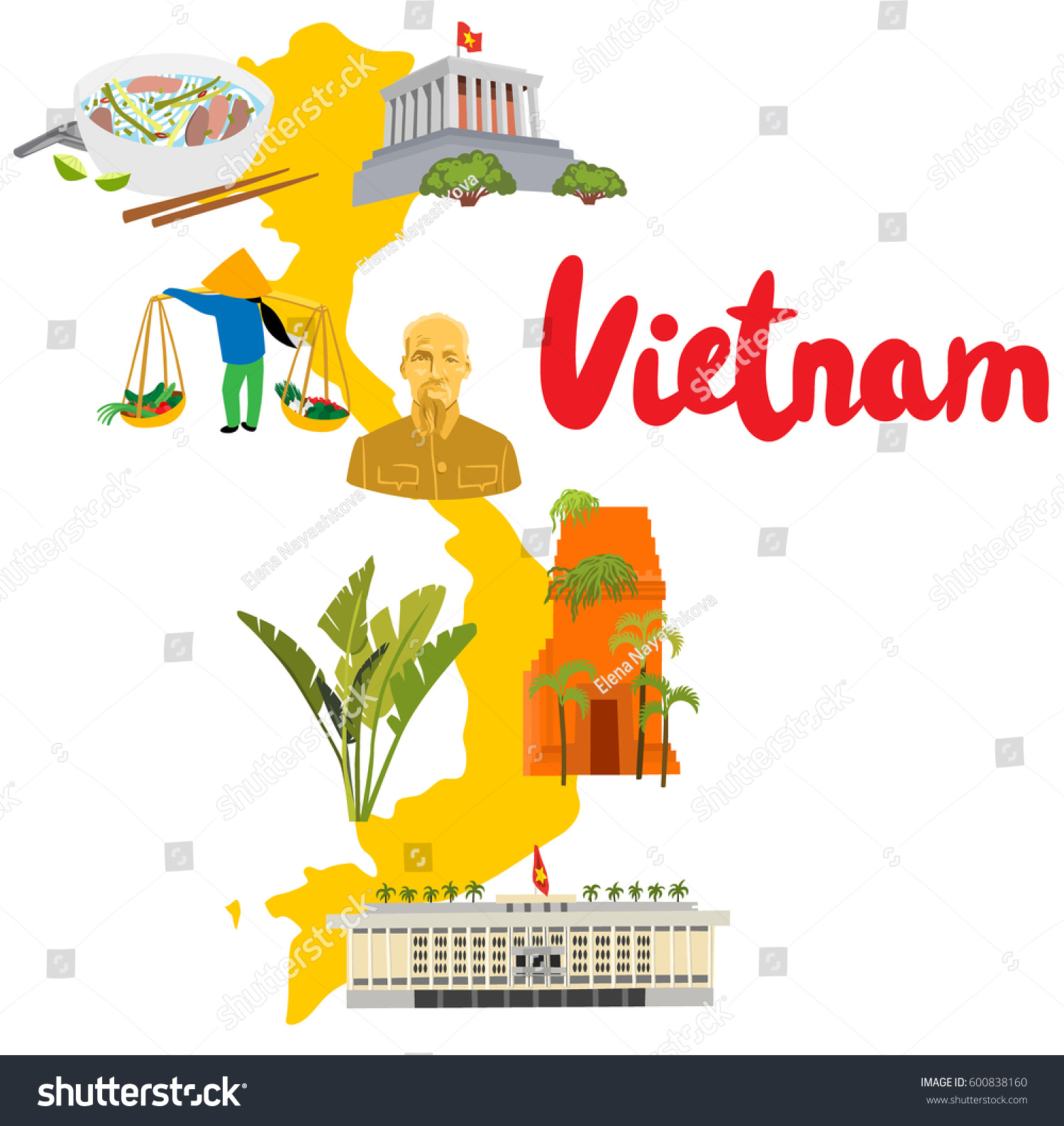 Map Vietnam Landmarks Traditional Things Stock Vector (Royalty Free ...