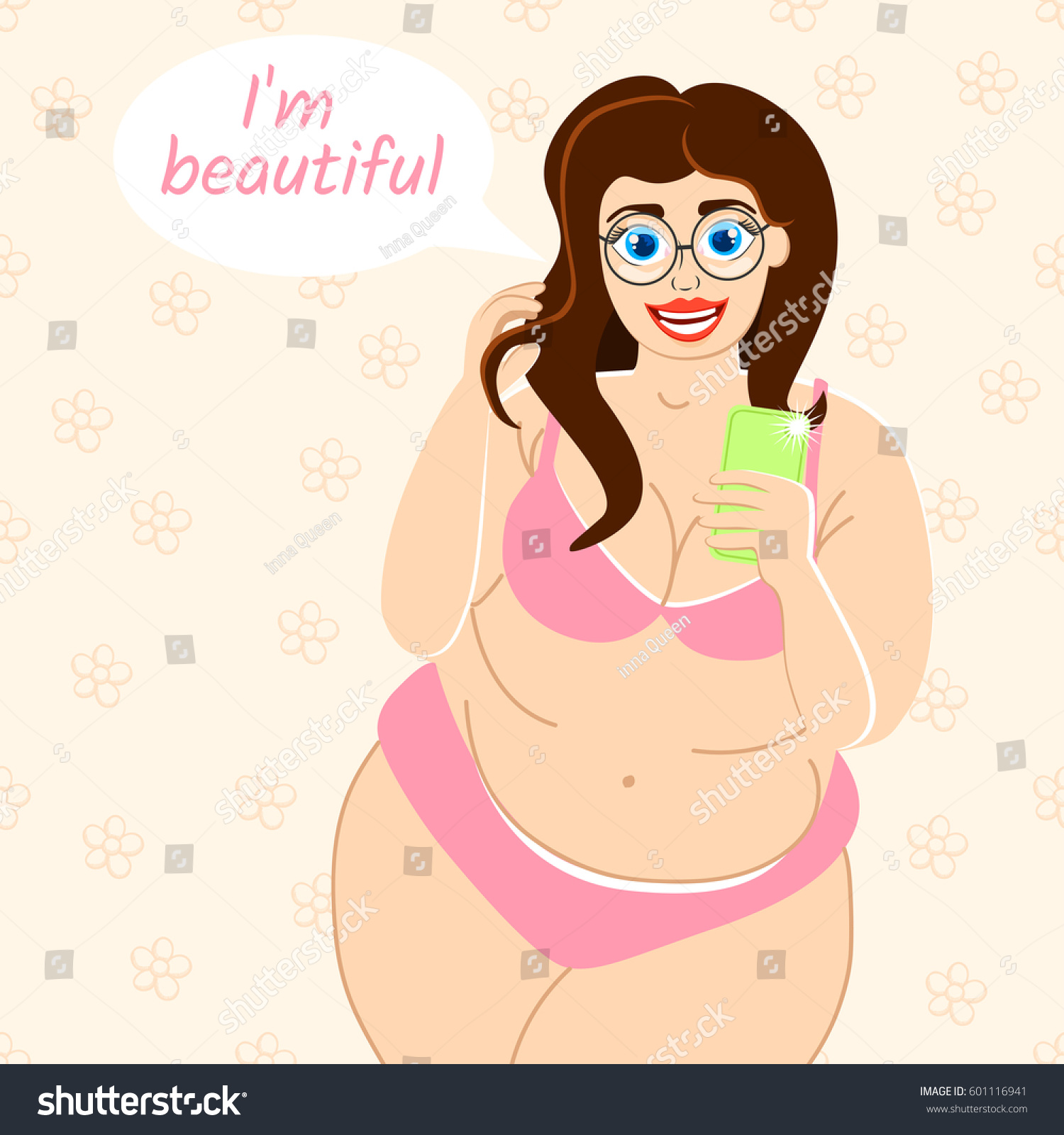Vektor Stok Sexy Young Girl Doing Selfie Fat Tanpa Royalti 601116941 Shutterstock 0330