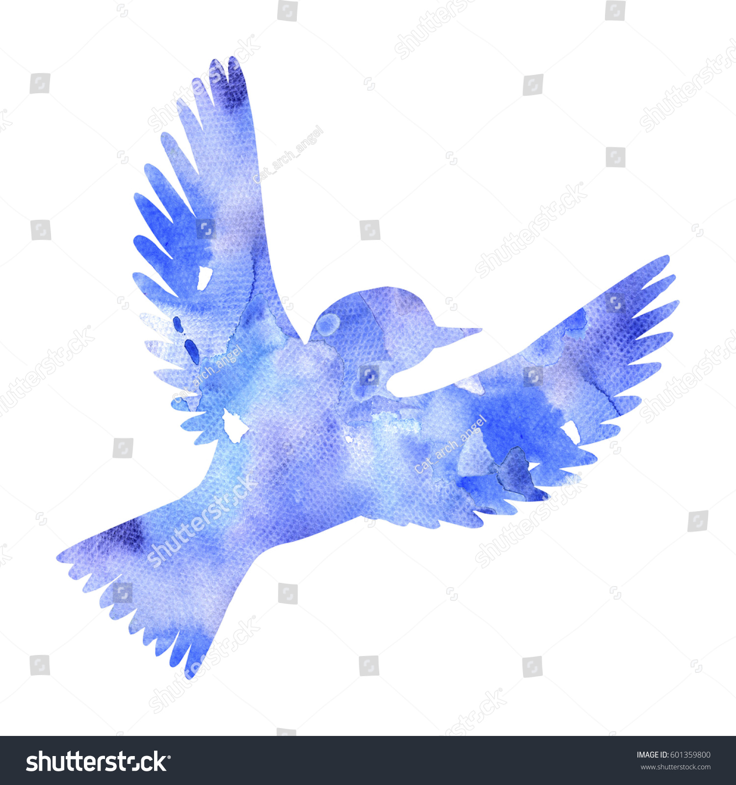 Голубые Акварельные птицы на прозрачном фоне