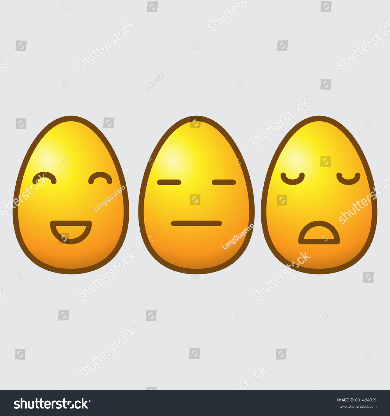 Set Three Yellow Egg Emoticons Isolated: стоковая векторная графика (без ли...