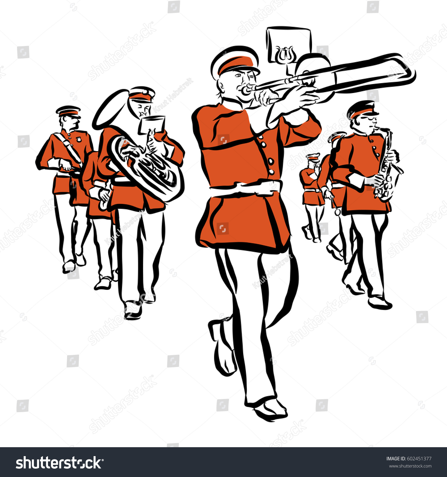 Red Colored Marching Band Illustration Handdrawn Stock Vector (Royalty ...