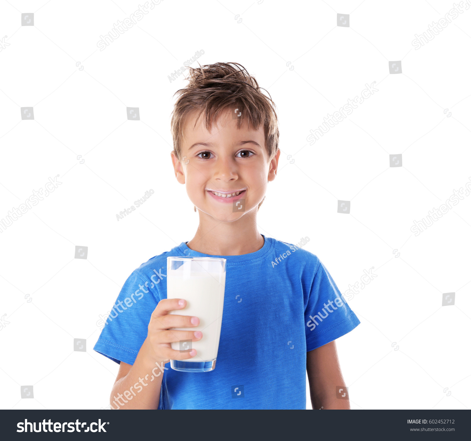 Cute Boy Blue Shirt Holding Glass Stock Photo 602452712 | Shutterstock