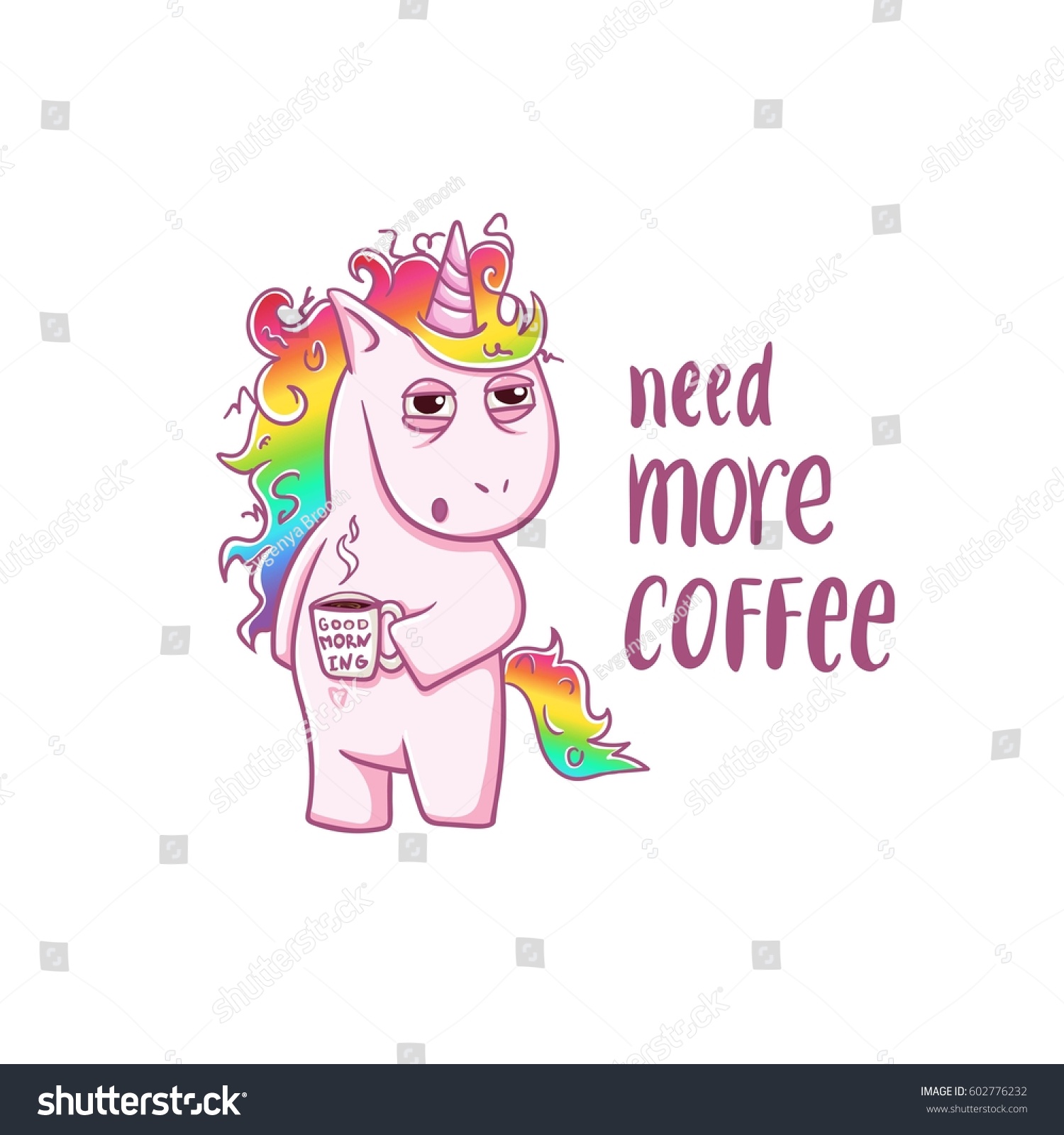 Unicorn Braucht Einen Kaffee Guten Morgen Stock Vektorgrafik