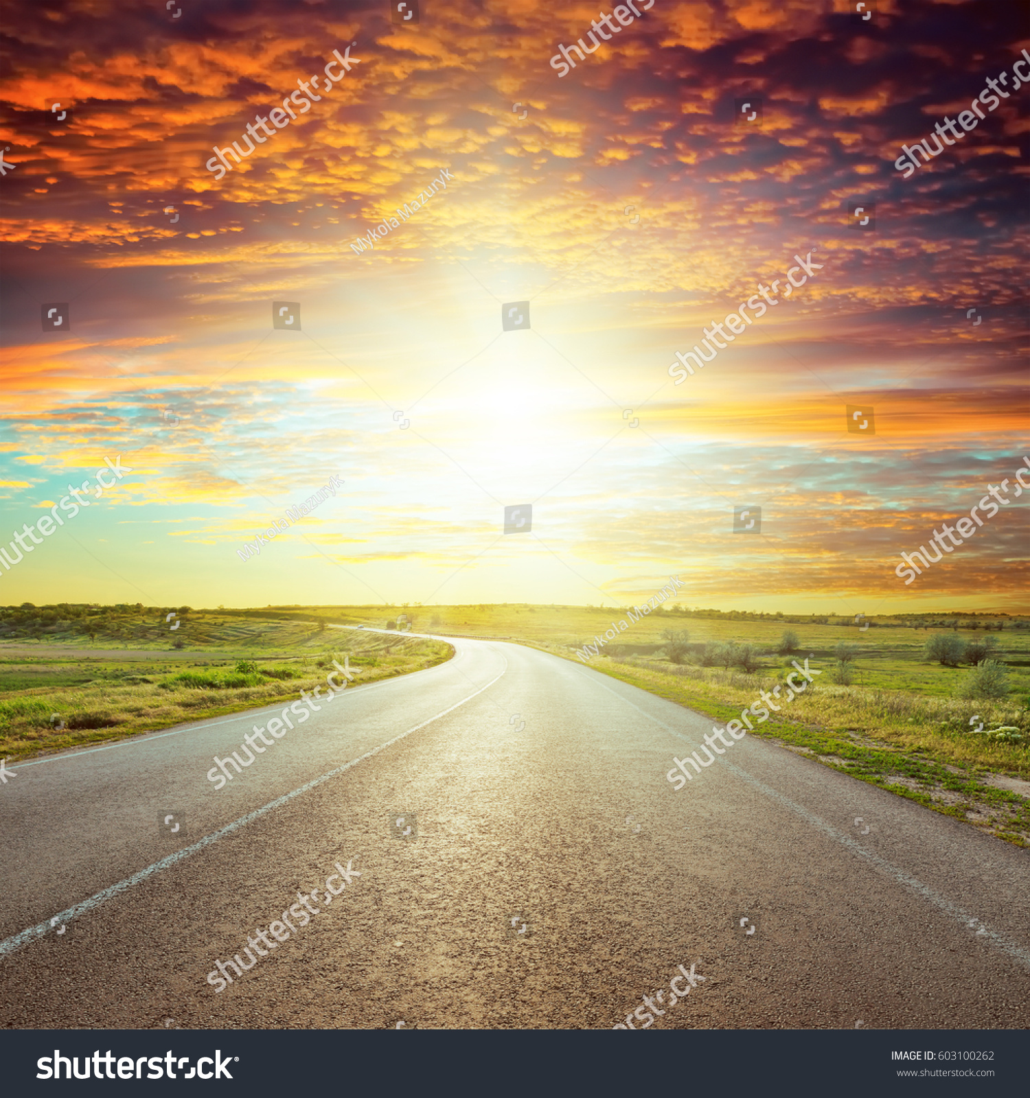 Asphalt Road Red Horizon Sunset Stock Photo 603100262 | Shutterstock