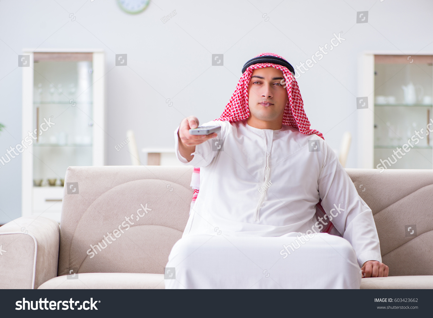 Arab Man Watching Tv Home Stock Photo 603423662 | Shutterstock