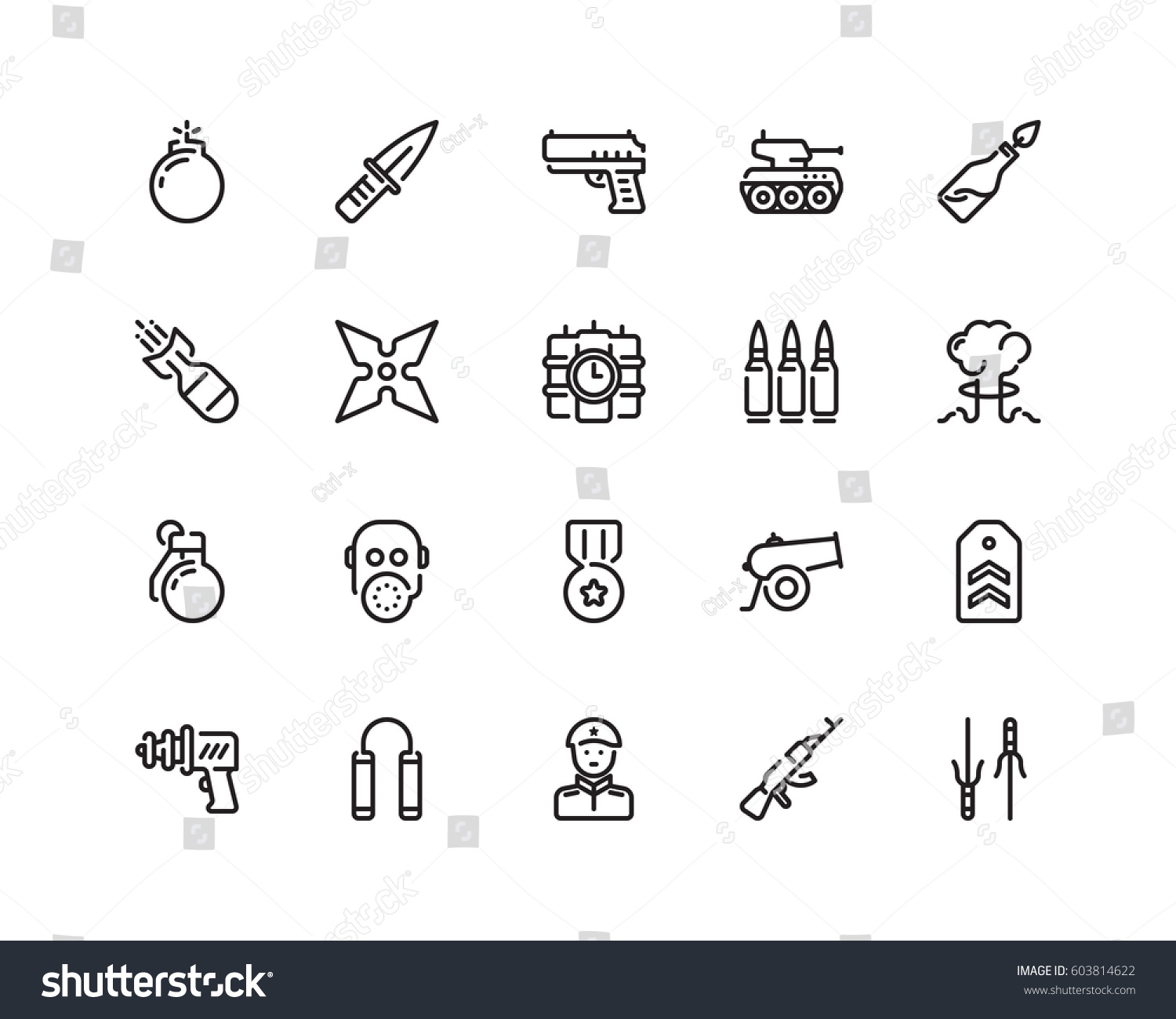 Military Icon Set Outline Style Stock Vector (Royalty Free) 603814622 ...