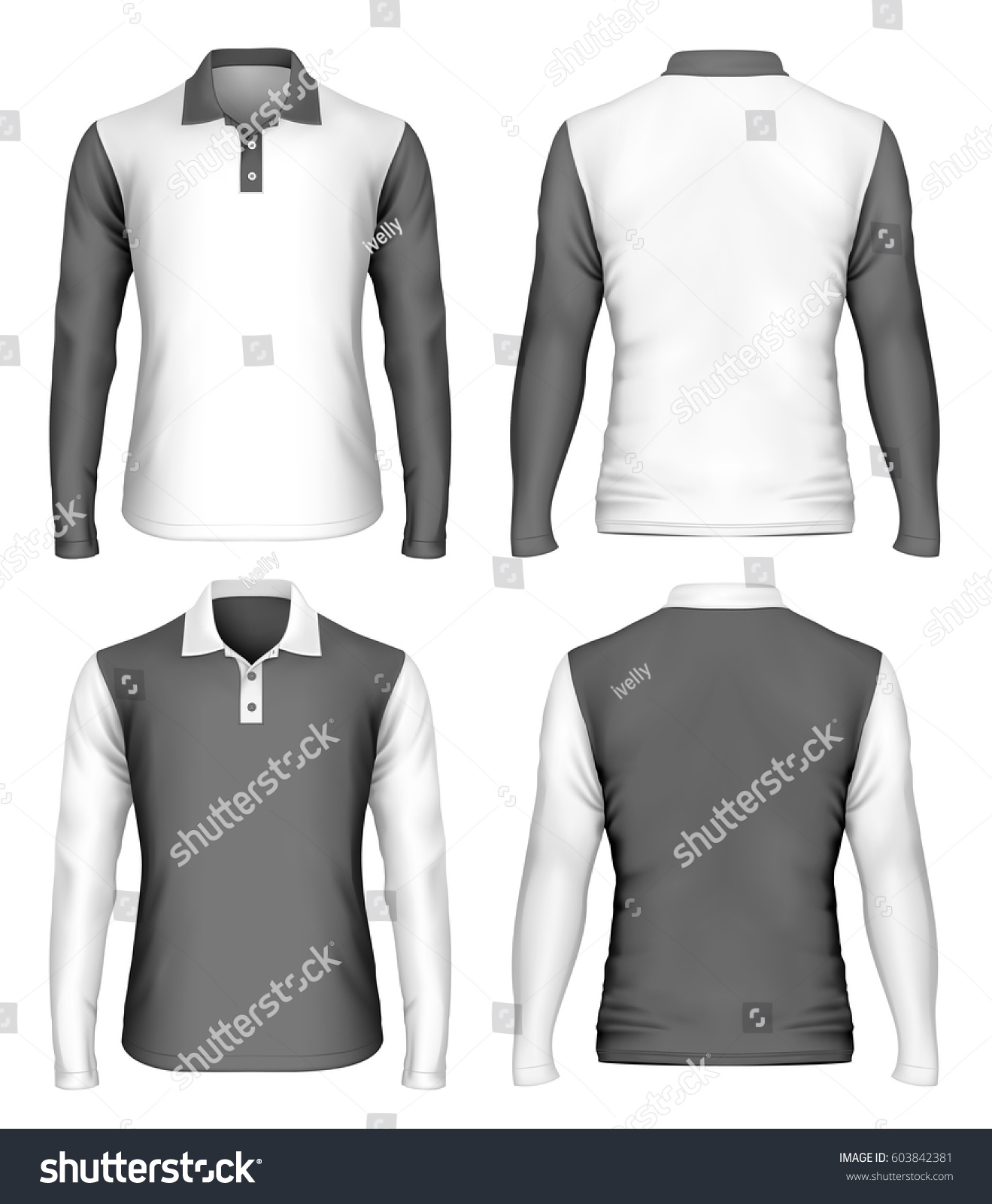 Mens Long Sleeve Polo Shirt Front Stock Vector (Royalty Free) 603842381 ...