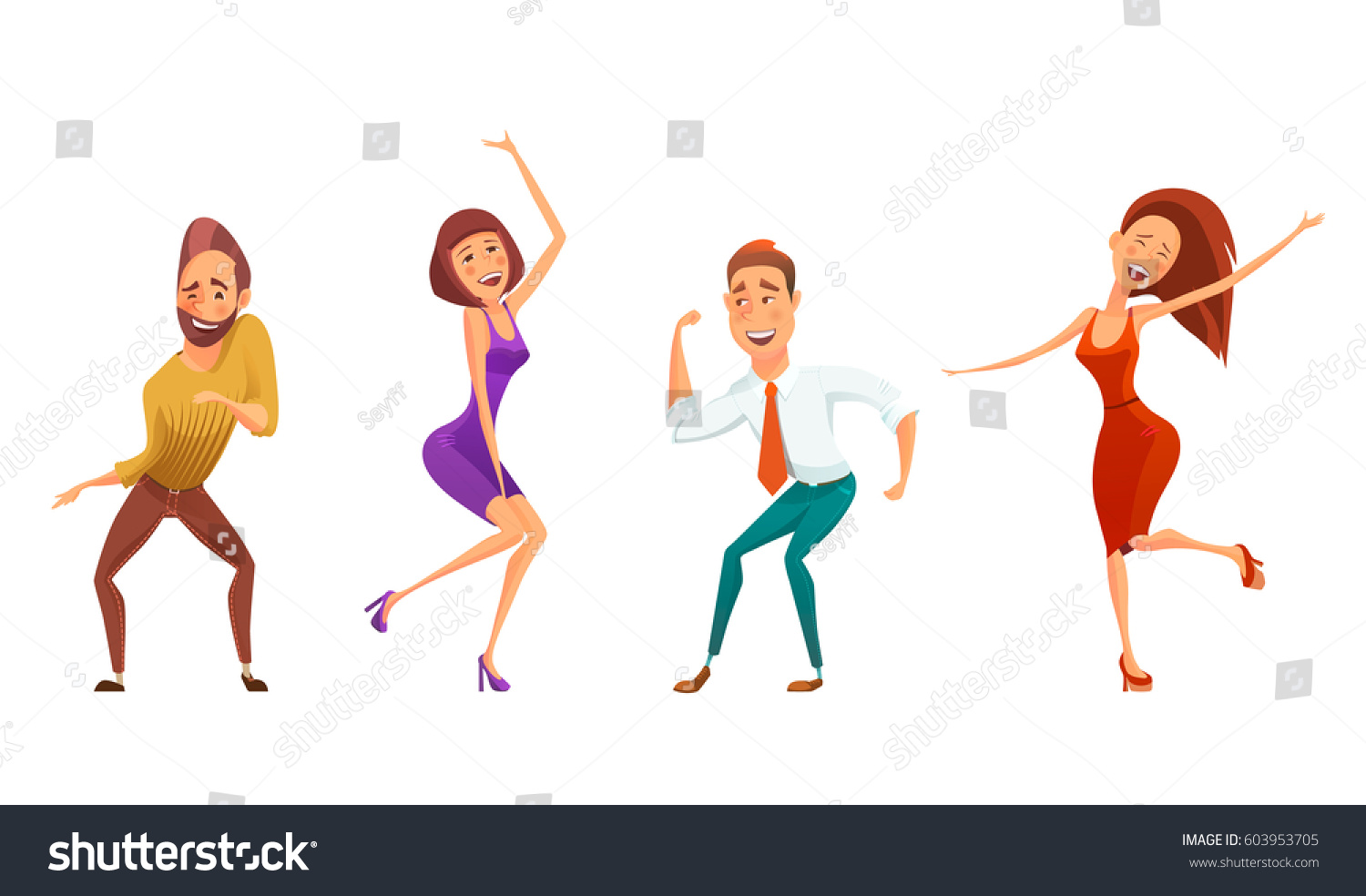 Dancing People Funny Cartoon Style Icons Stock Vector Royalty Free Shutterstock