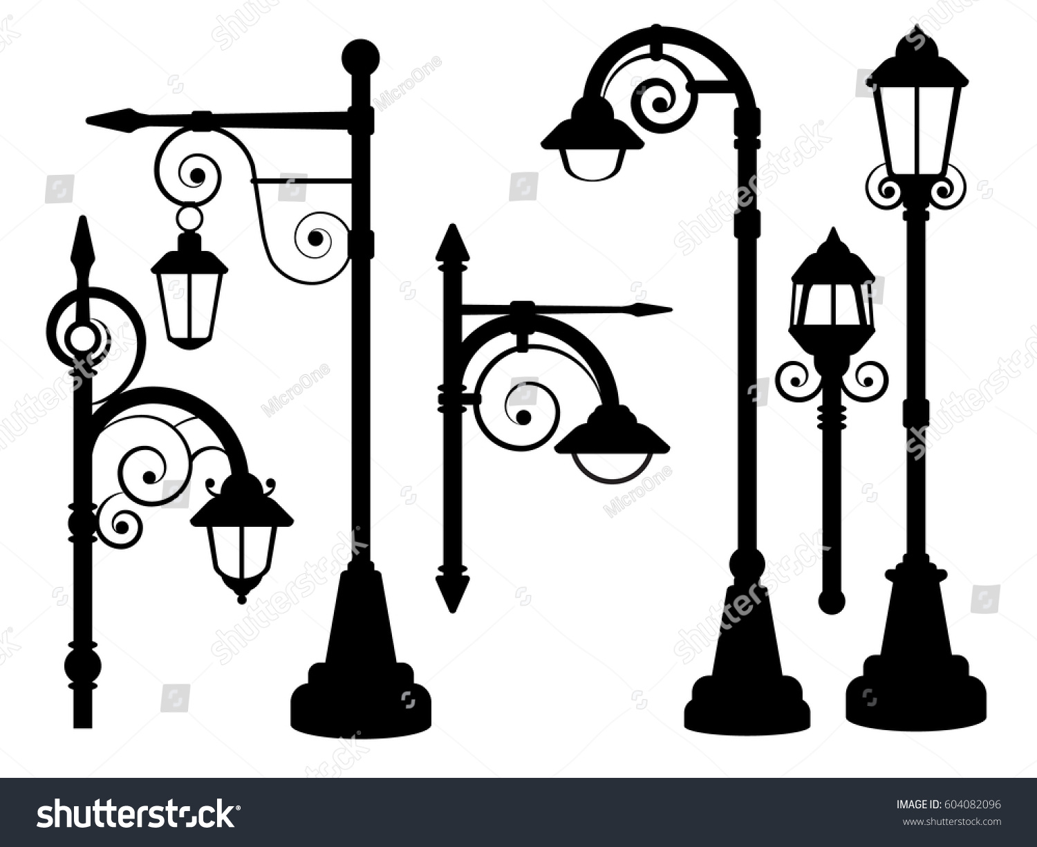 Street Lamp Road Lights Vector Silhouettes Stock Vector (Royalty Free ...