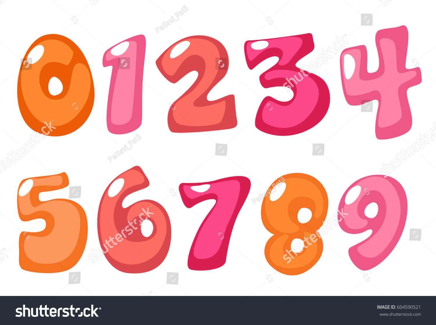 Cute Bold Font Numbers Pink Color Stock Vector (Royalty Free) 604590521 ...