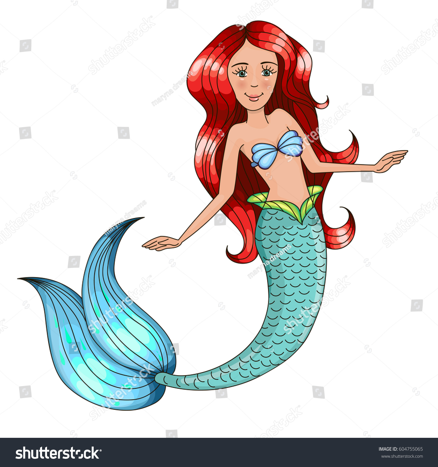 Beautiful Little Mermaid Stock Vector (Royalty Free) 604755065 ...