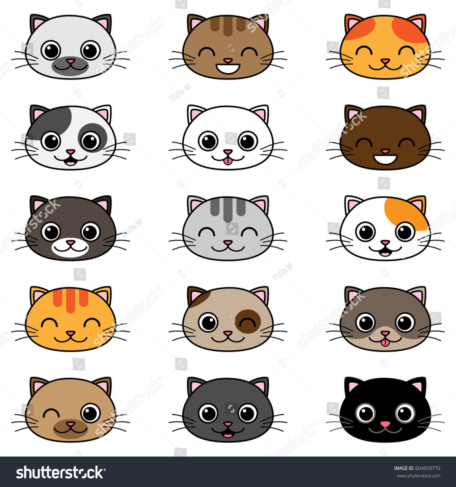 Set Different Cartoon Cats Different Colors Stock Vector (royalty Free 