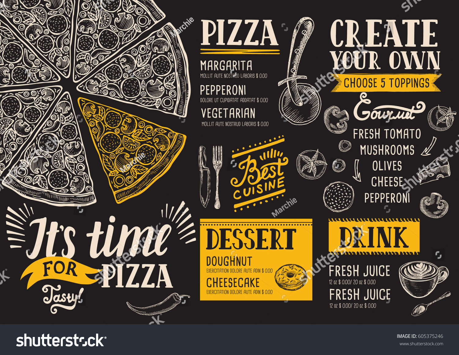 Pizza Food Menu Restaurant Cafe Design Stock Vector (Royalty Free ...