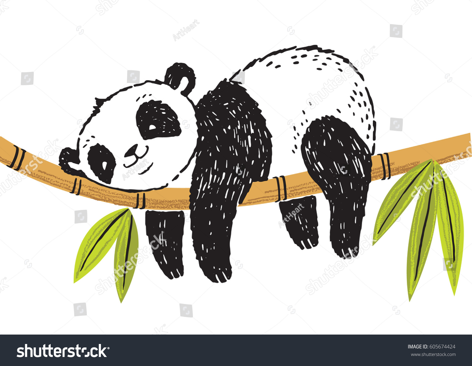 Рисунок Панда пьет воду из речки
