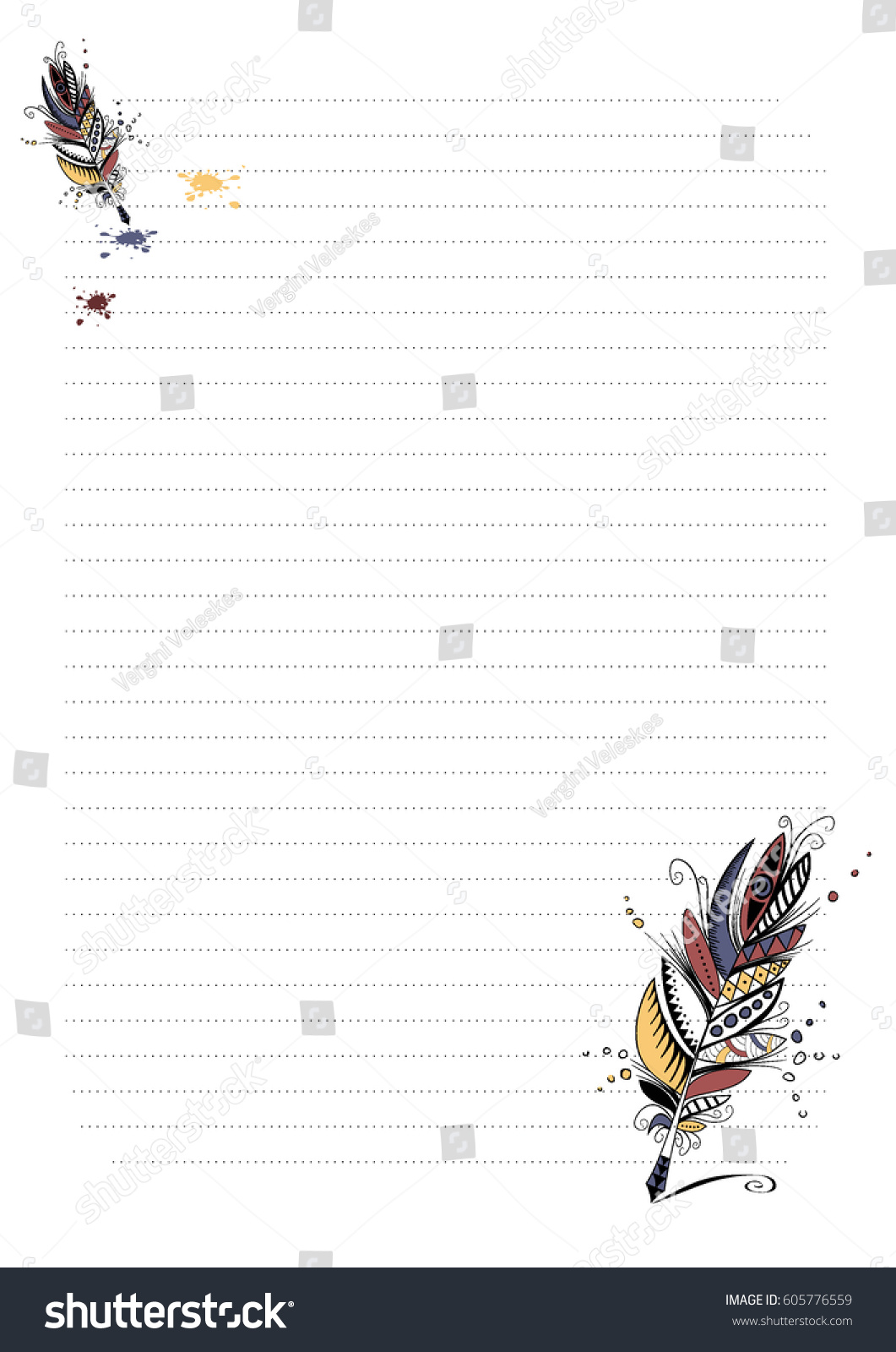 letter paper colorful feather printable writing stock vector royalty free 605776562 shutterstock