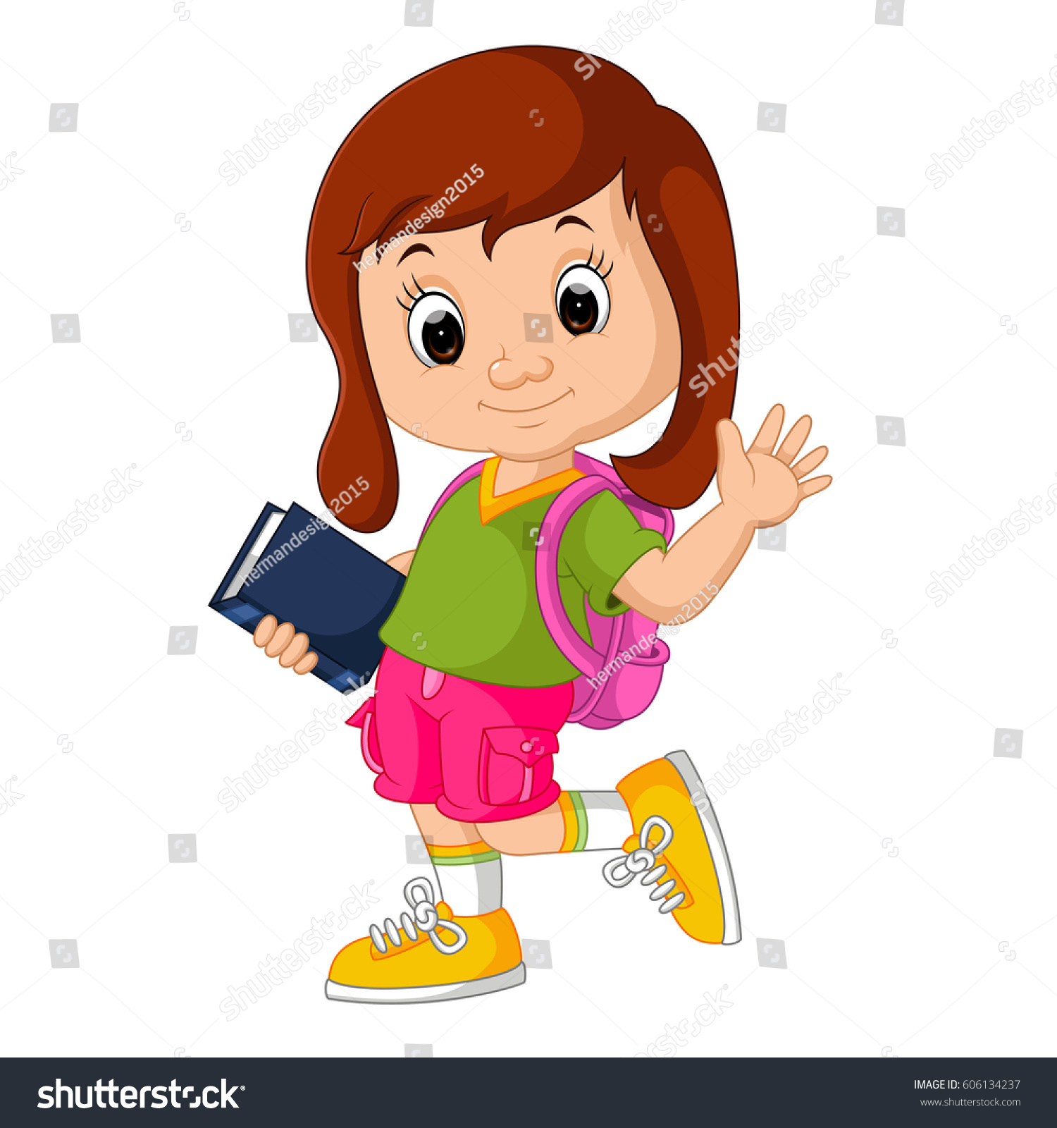 Cute Girl Go School Cartoon Stock Illustration 606134237 | Shutterstock