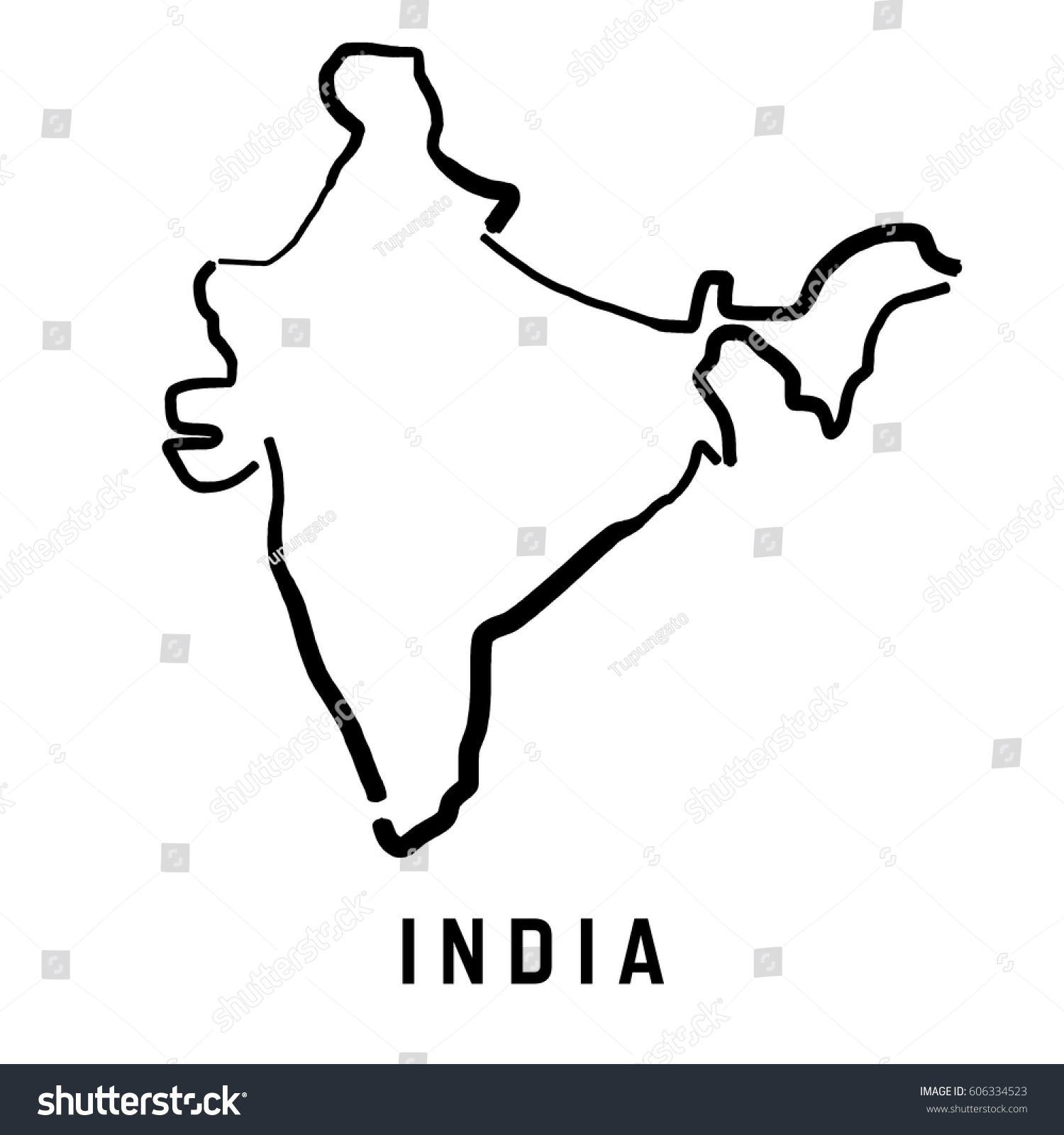 India Simple Map Outline Smooth Simplified Stock Vector (Royalty Free ...