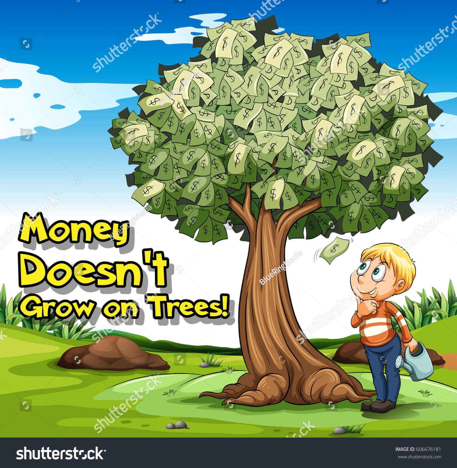 Idiom Poster Money Doesnt Grow On Stock Vector (Royalty Free) 606676181 ...