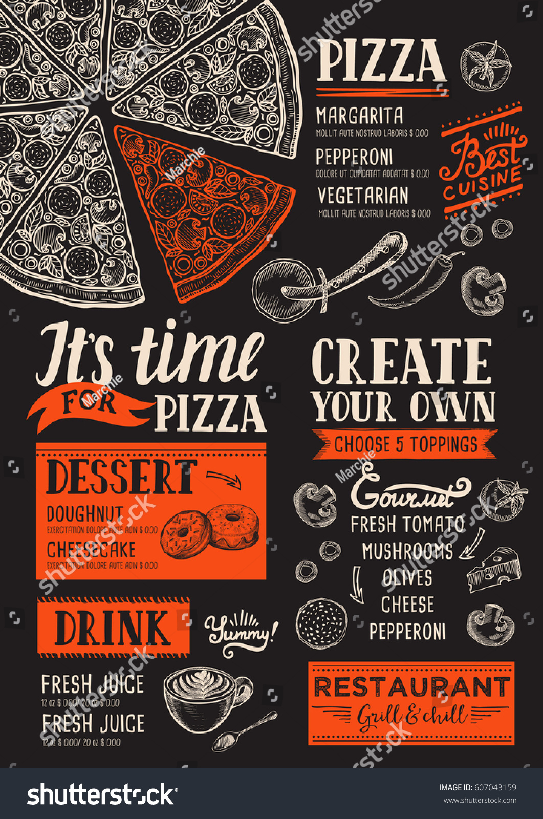 Pizza Food Menu Restaurant Cafe Design Stock Vector (Royalty Free ...