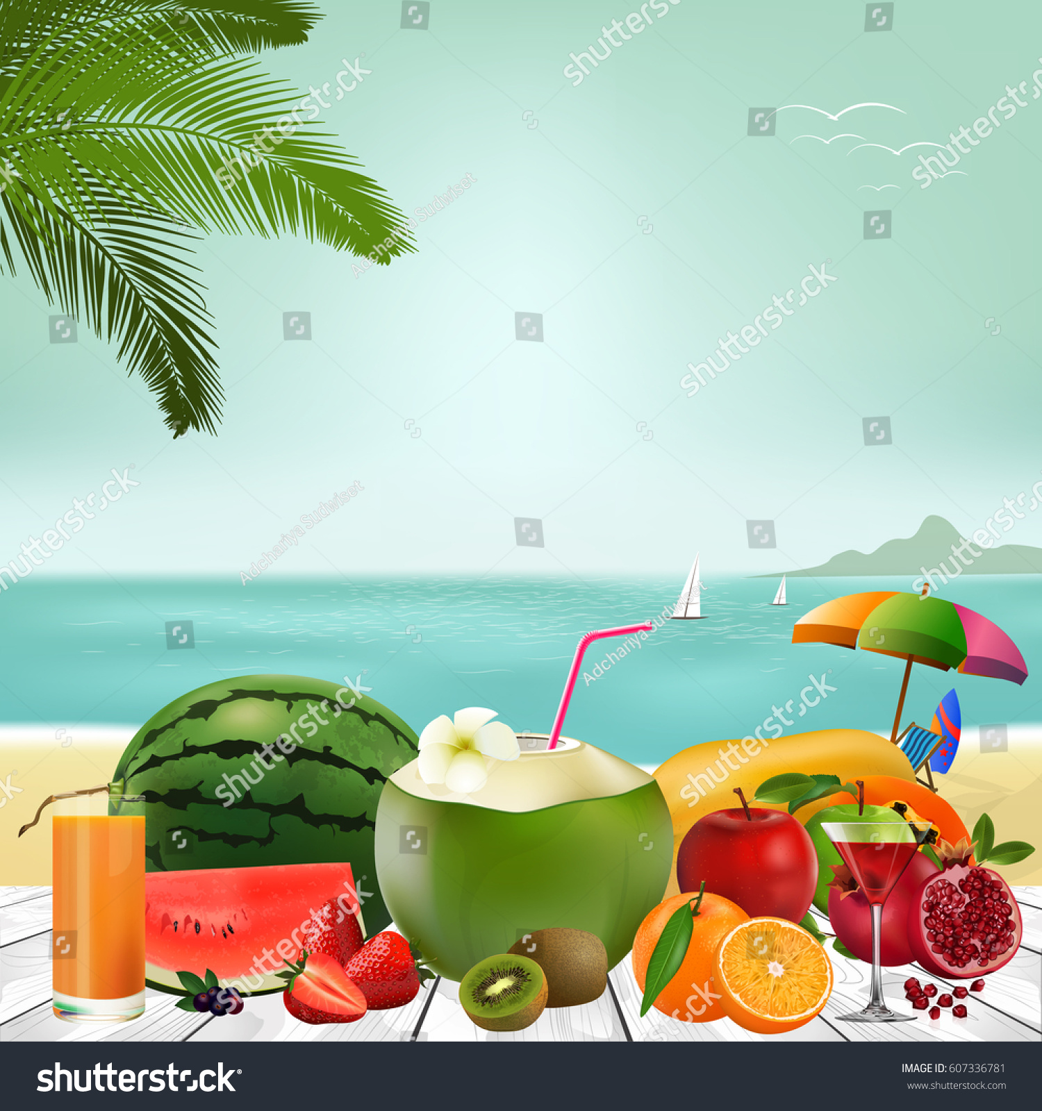 Fruits Cocktail Tropical Fruit Fresh Juice Stock Vector Royalty Free 607336781 Shutterstock 8323