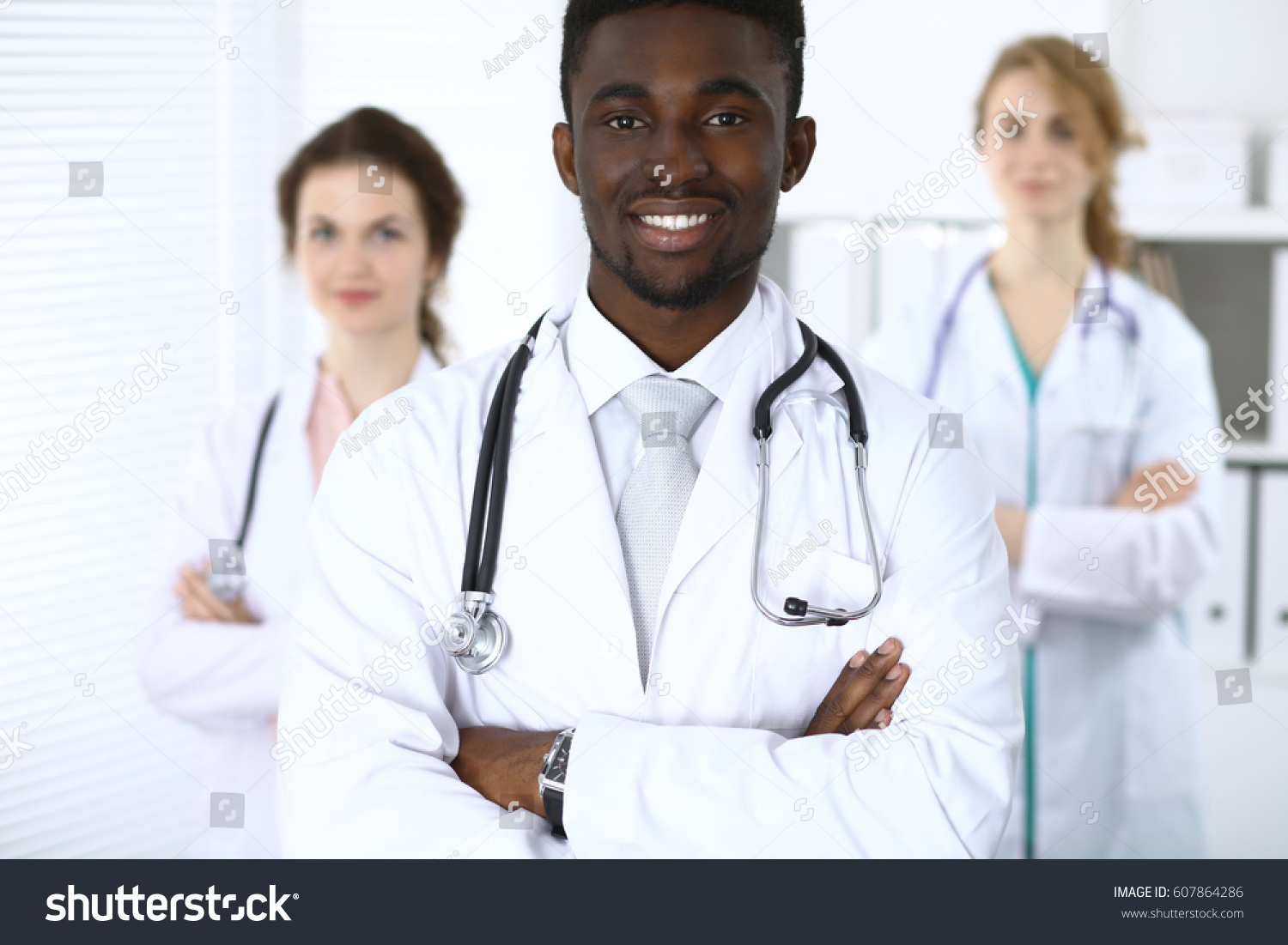 Happy African American Male Doctor Medical Stock Photo 607864286 ...